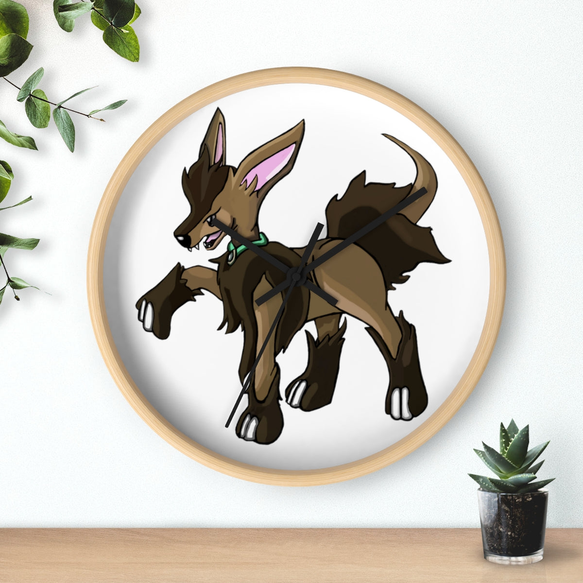 Chiwuahun Wall Clock with wooden frame and plexiglass face, showcasing a stylish design for home decor.