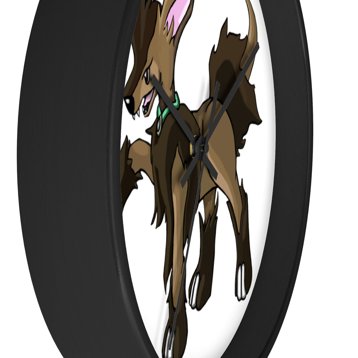 Chiwuahun Wall Clock with wooden frame and plexiglass face, showcasing a stylish design for home decor.