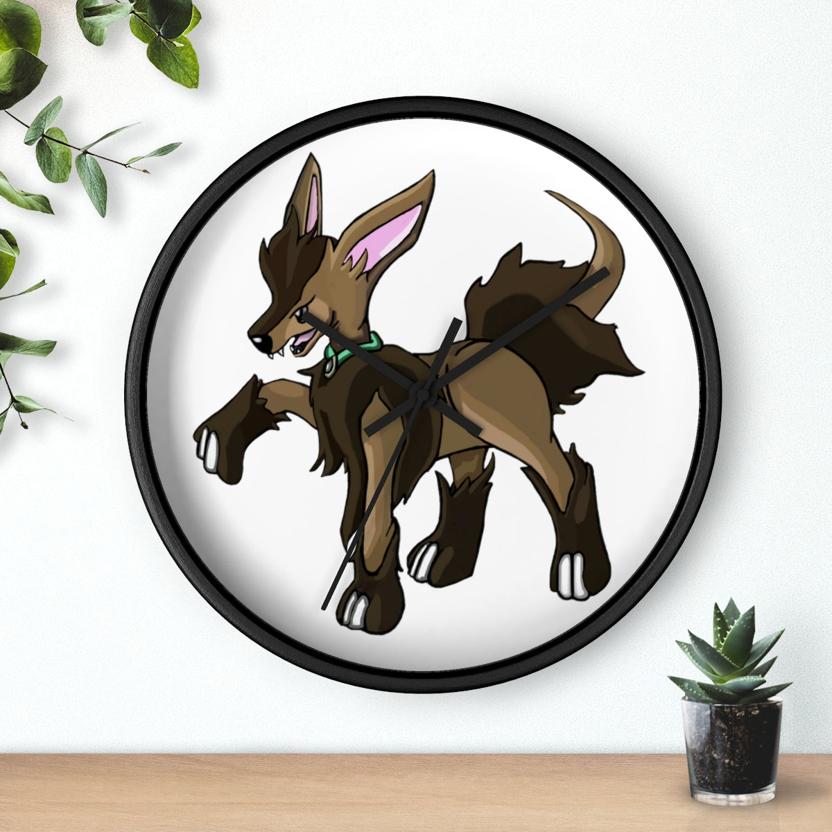 Chiwuahun Wall Clock with wooden frame and plexiglass face, showcasing a stylish design for home decor.