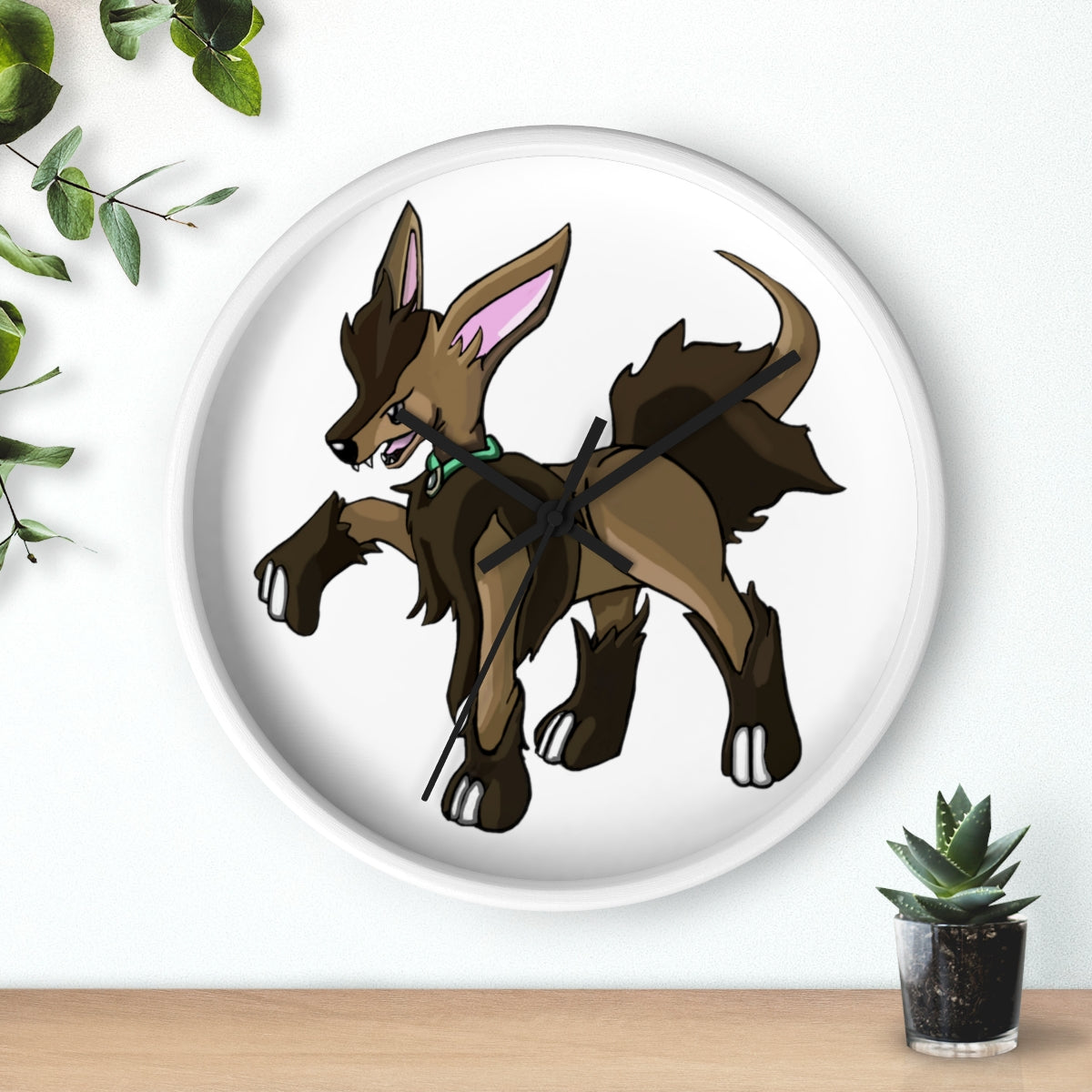 Chiwuahun Wall Clock with wooden frame and plexiglass face, showcasing a stylish design for home decor.