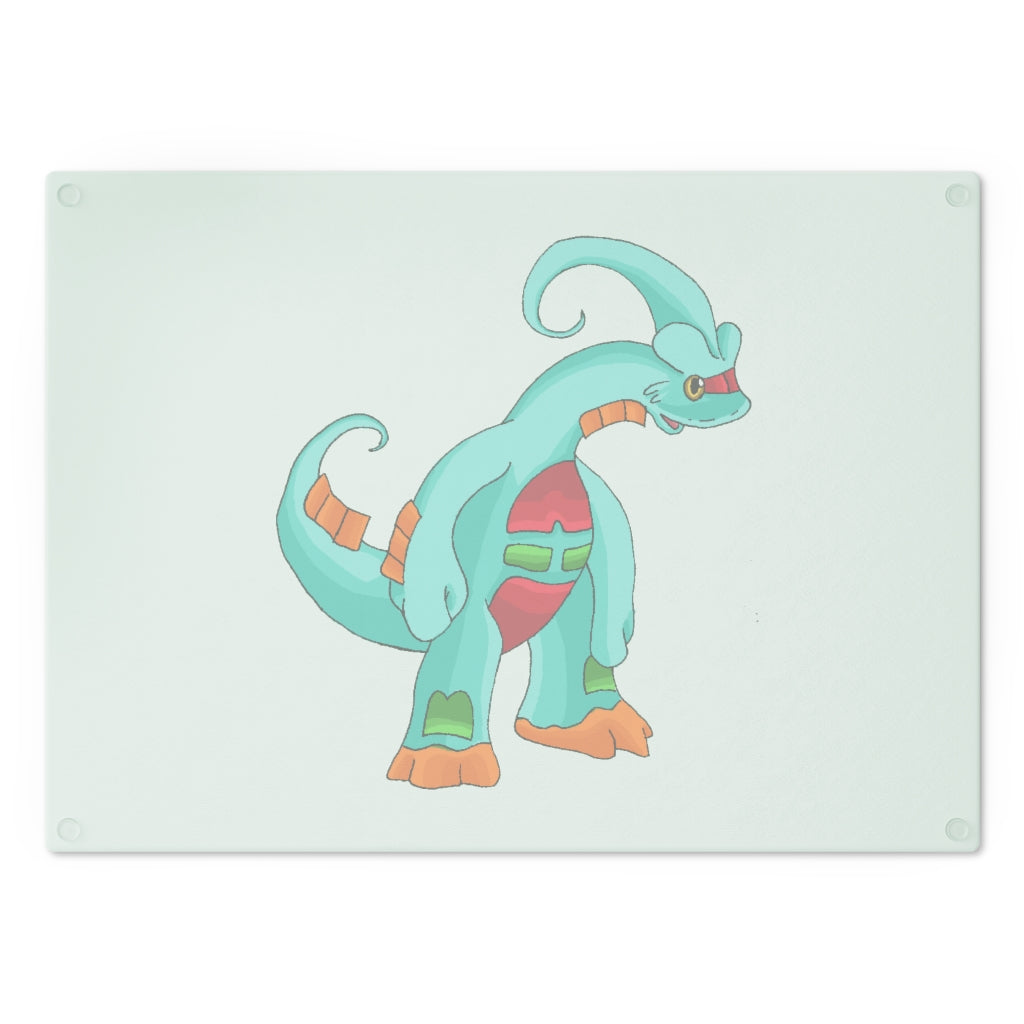 Chrisikle Cutting Board made of tempered glass with rubber dots for stability, showcasing a personalized design.