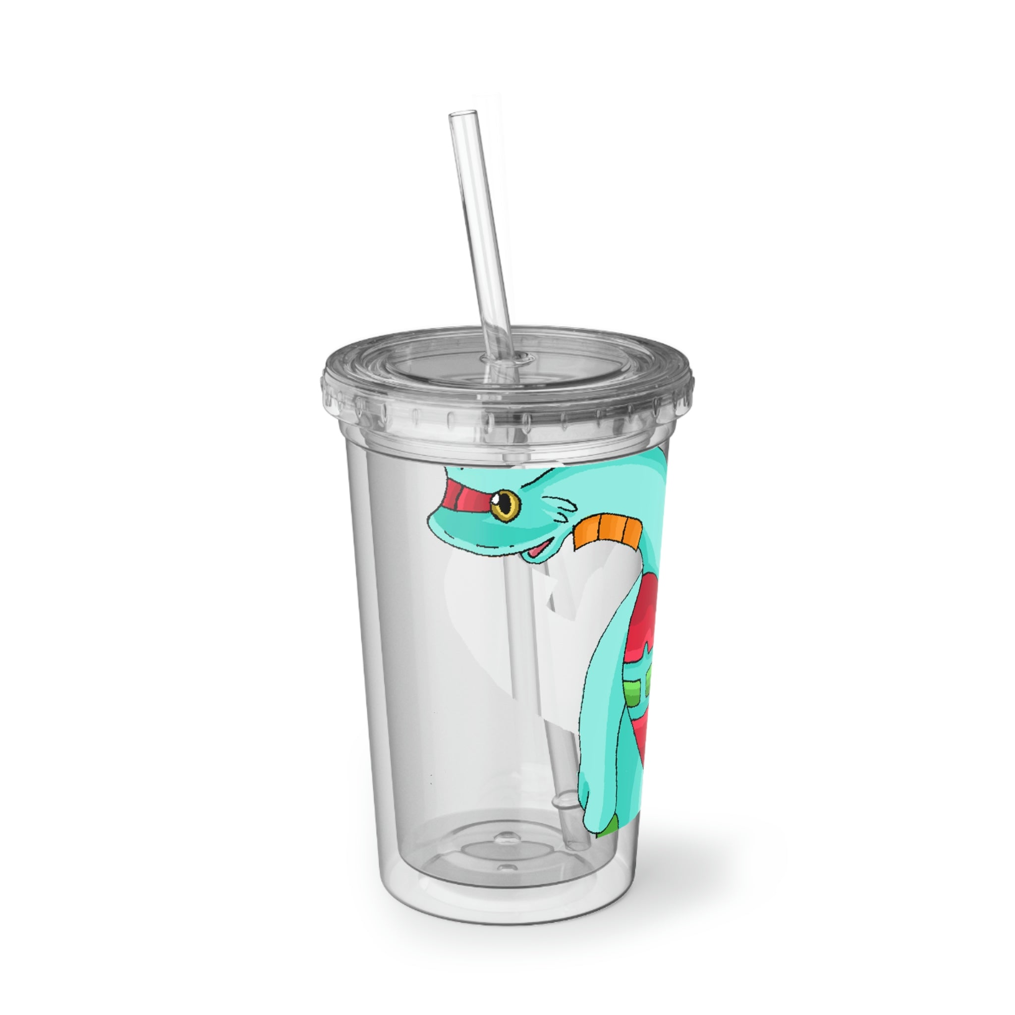 Chrisikle Suave Acrylic Cup in stainless steel with a black plastic screw-on cap and a straw, showcasing a sleek and modern design.