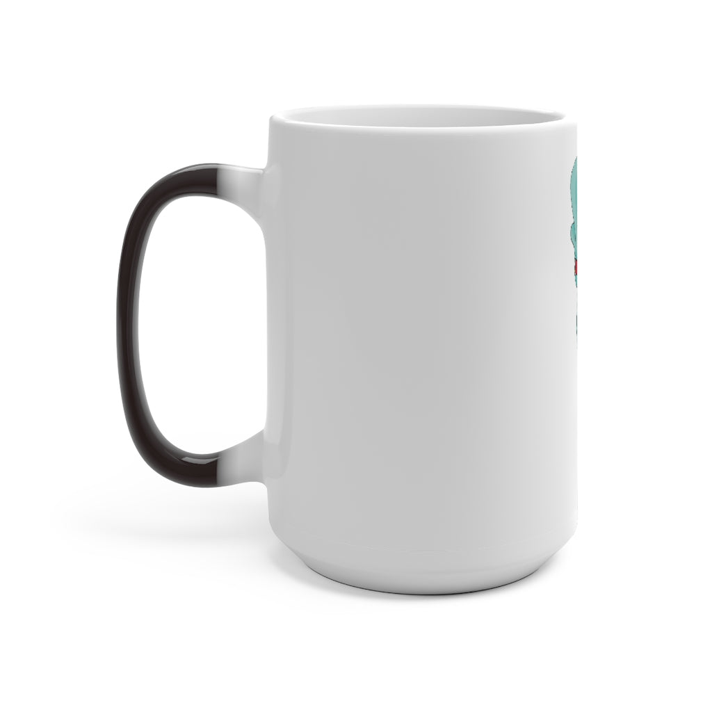 Chriskisx Color Changing Mug showcasing vibrant colors when filled with hot liquid, featuring a C-handle and rounded corners.