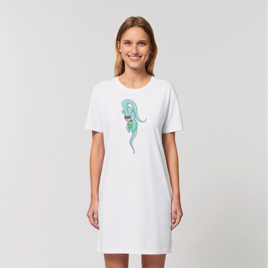 A stylish Chriskisx Organic T-Shirt Dress made from 100% organic cotton, showcasing its soft texture and modern design.