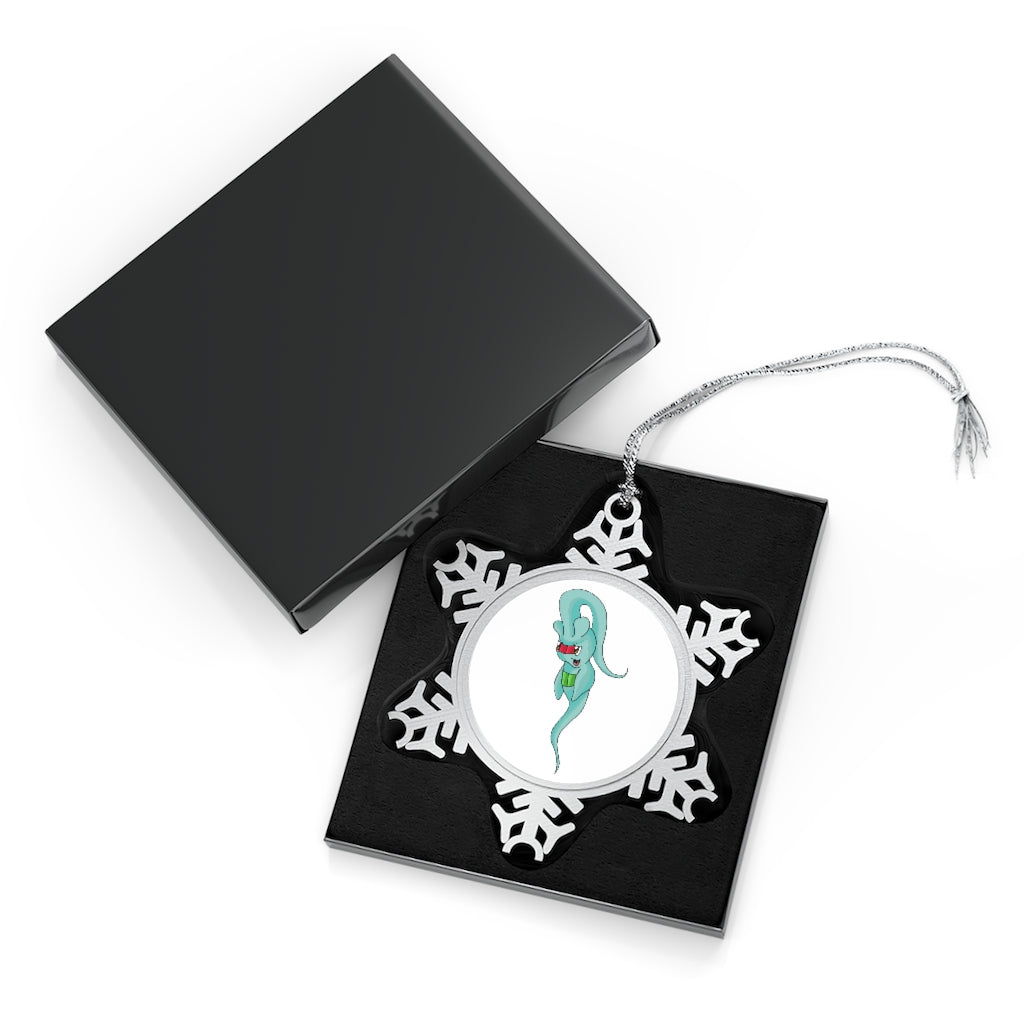 Chriskisx Pewter Snowflake Ornament with silver-toned hanging string, showcasing intricate snowflake design.