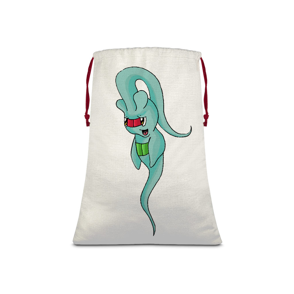 Chriskisx Sublimation Linen Drawstring Sack with red drawstring, showcasing its linen effect and eco-friendly print.