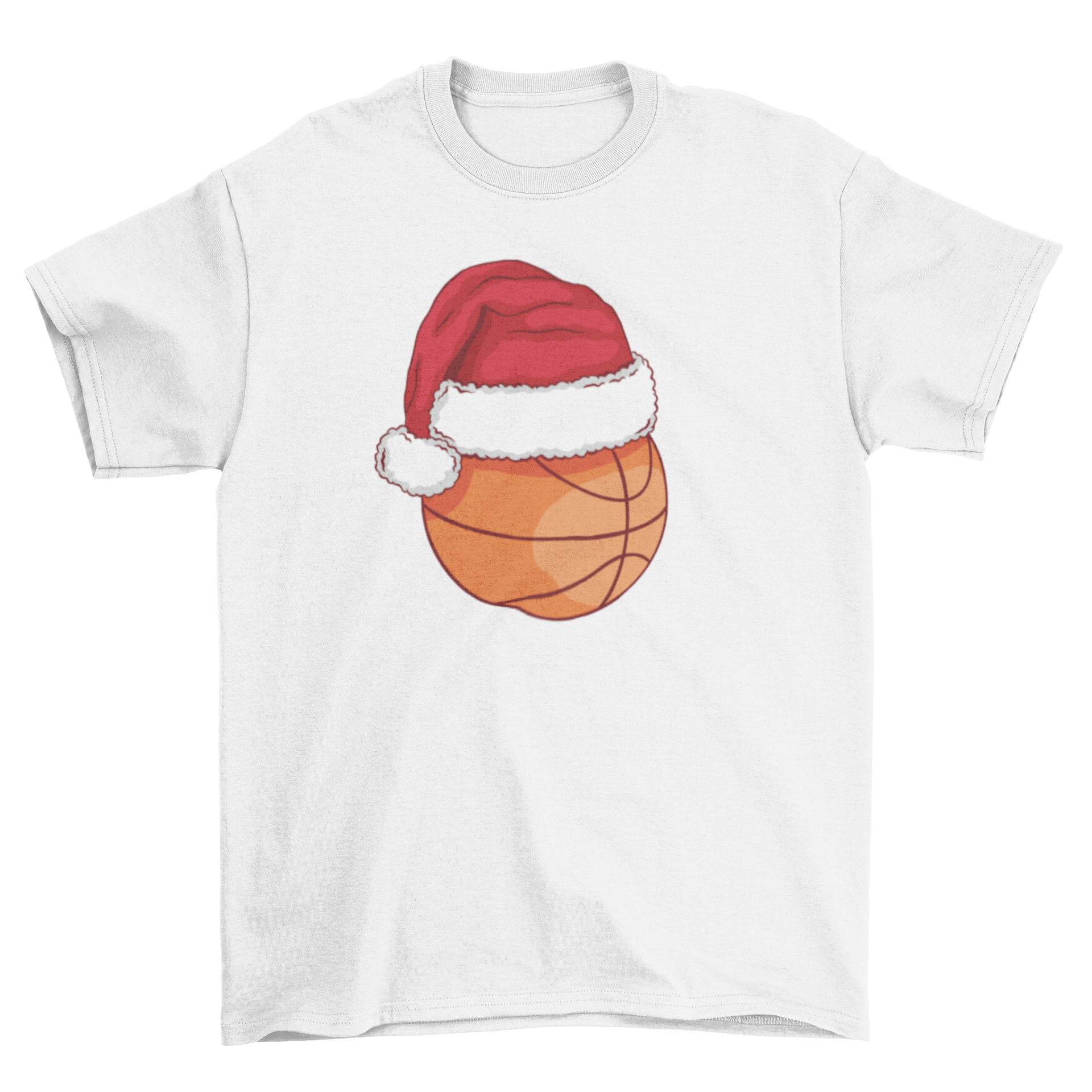 A Christmas basketball t-shirt featuring a basketball wearing a Santa hat, perfect for holiday celebrations.
