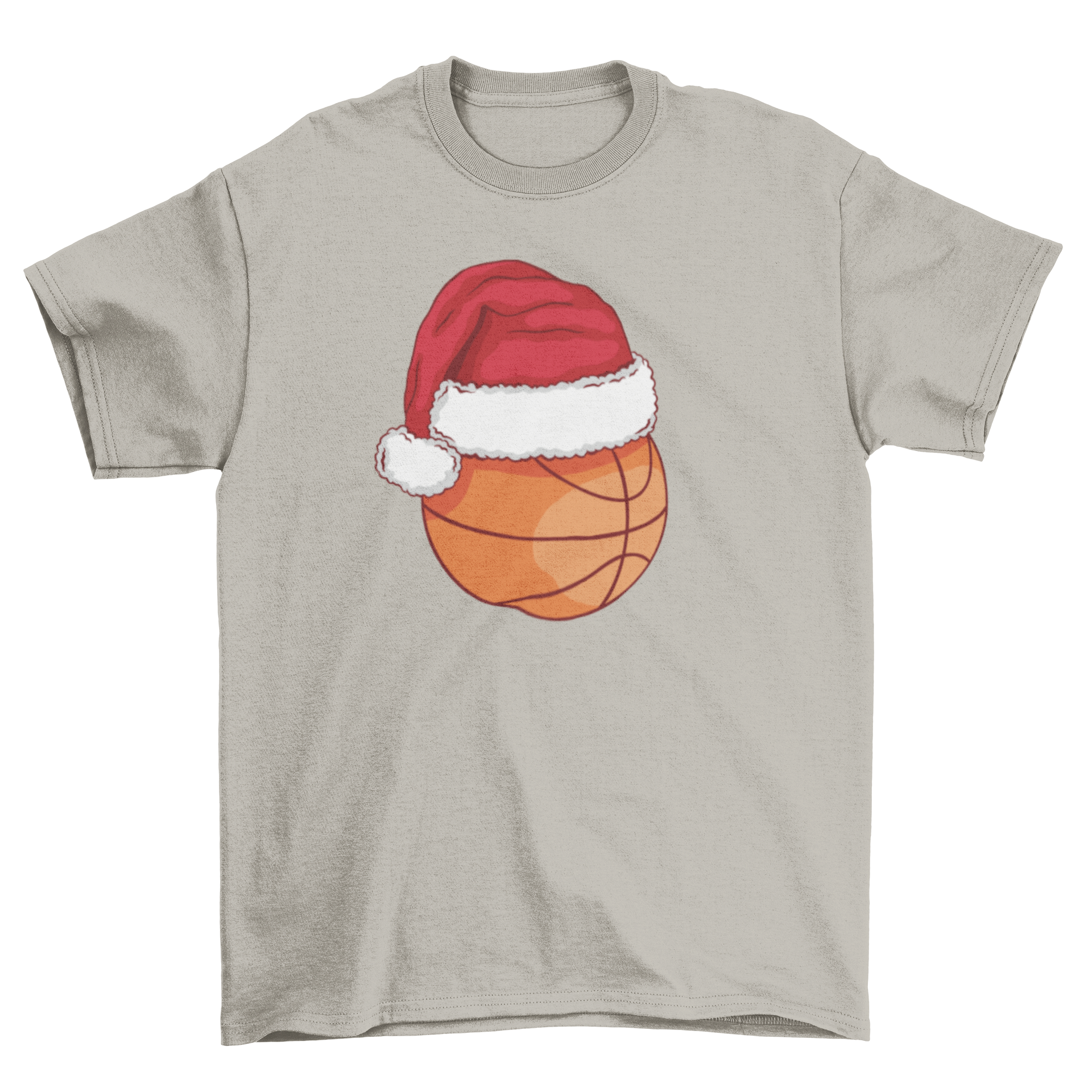 A Christmas basketball t-shirt featuring a basketball wearing a Santa hat, perfect for holiday celebrations.