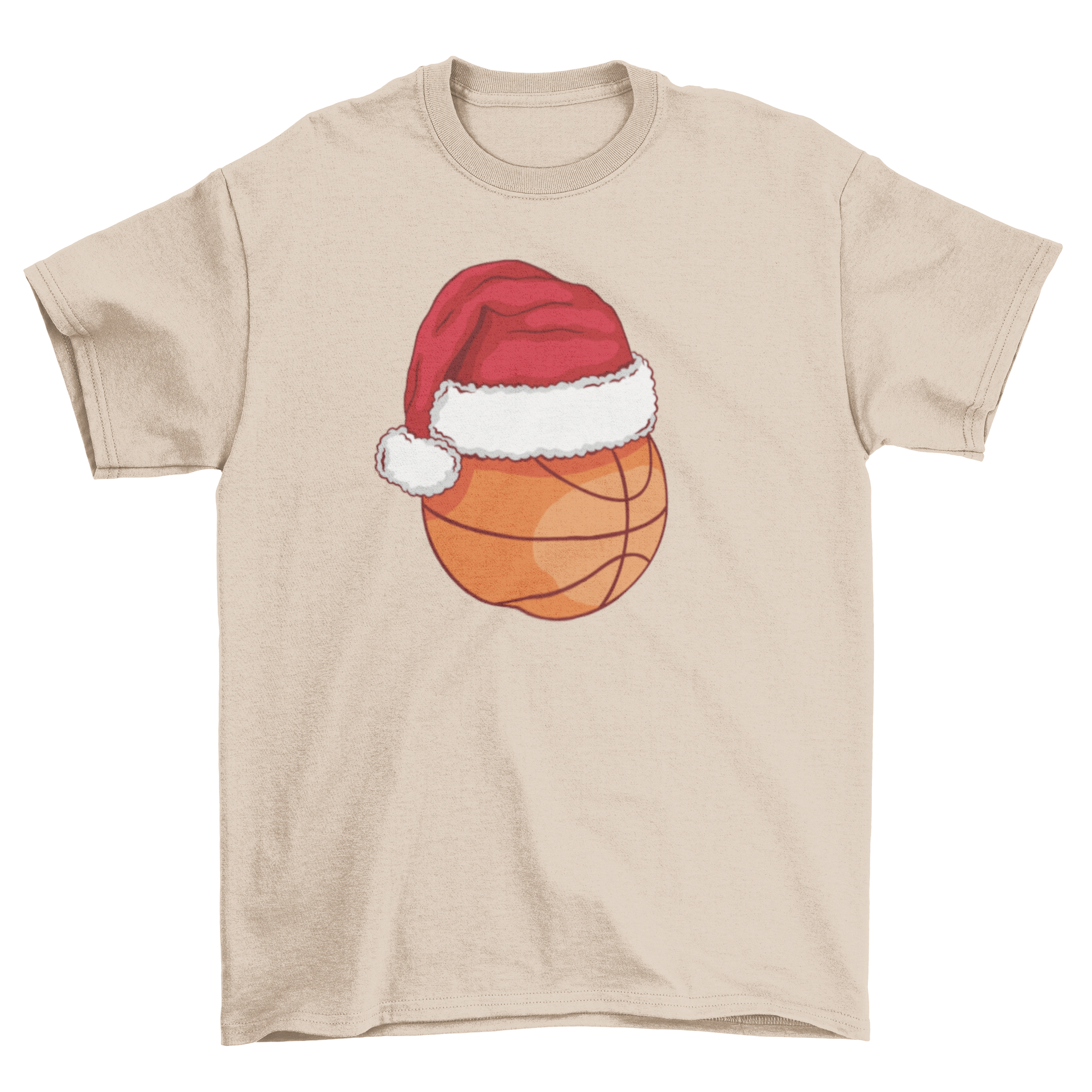 A Christmas basketball t-shirt featuring a basketball wearing a Santa hat, perfect for holiday celebrations.