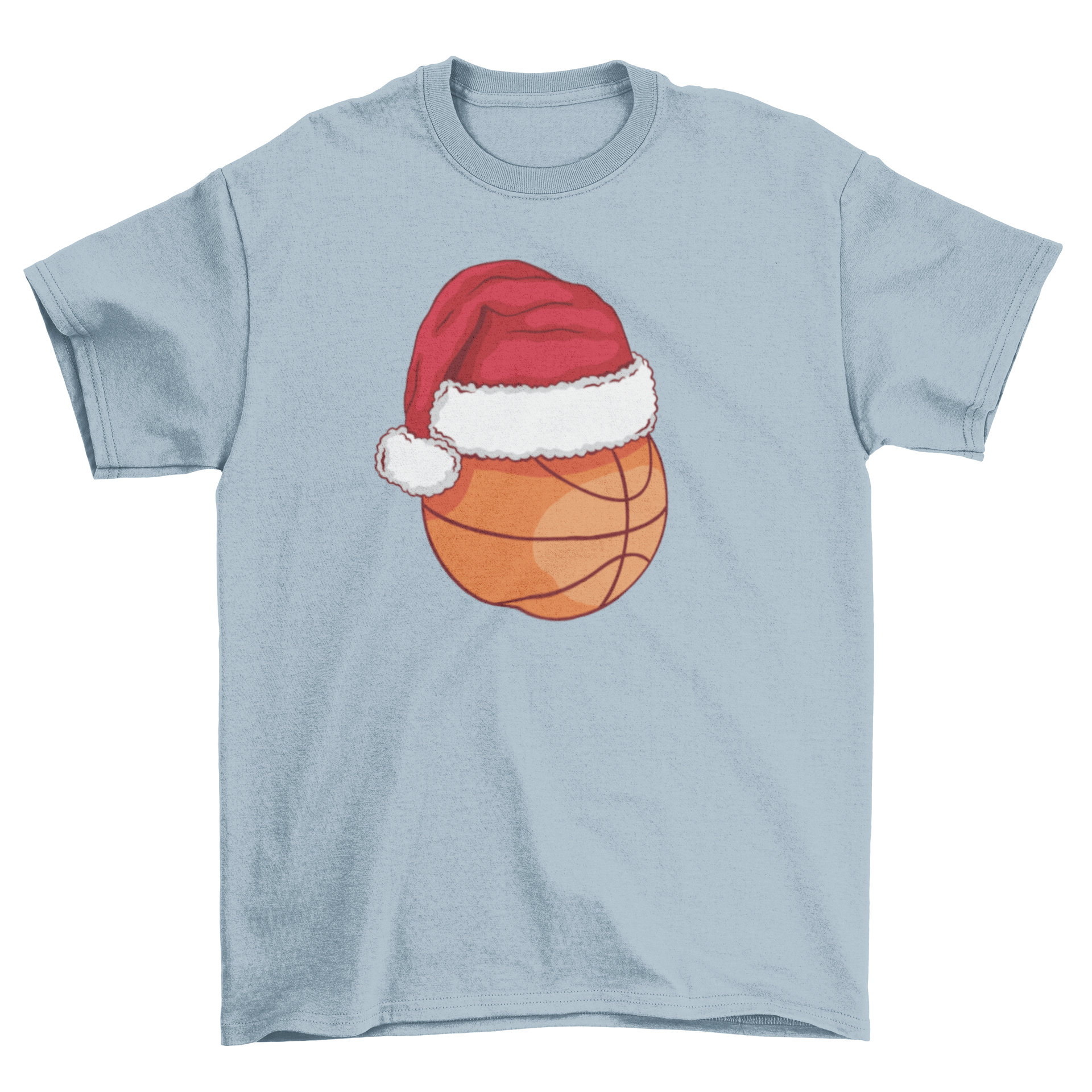 A Christmas basketball t-shirt featuring a basketball wearing a Santa hat, perfect for holiday celebrations.