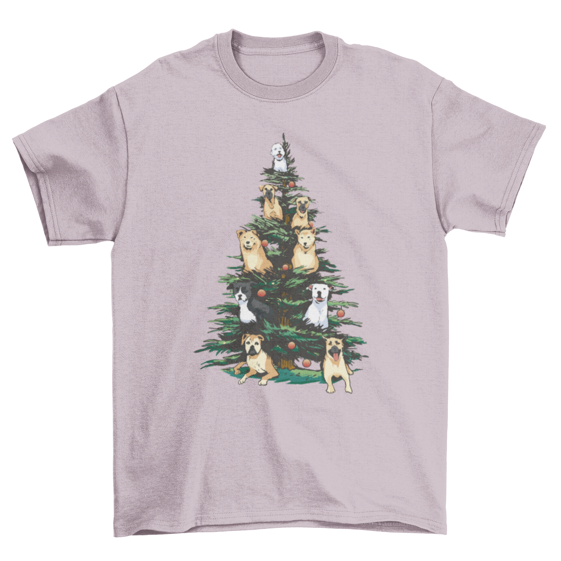 A vibrant t-shirt design featuring a Christmas tree adorned with colorful tropical birds, perfect for holiday celebrations.