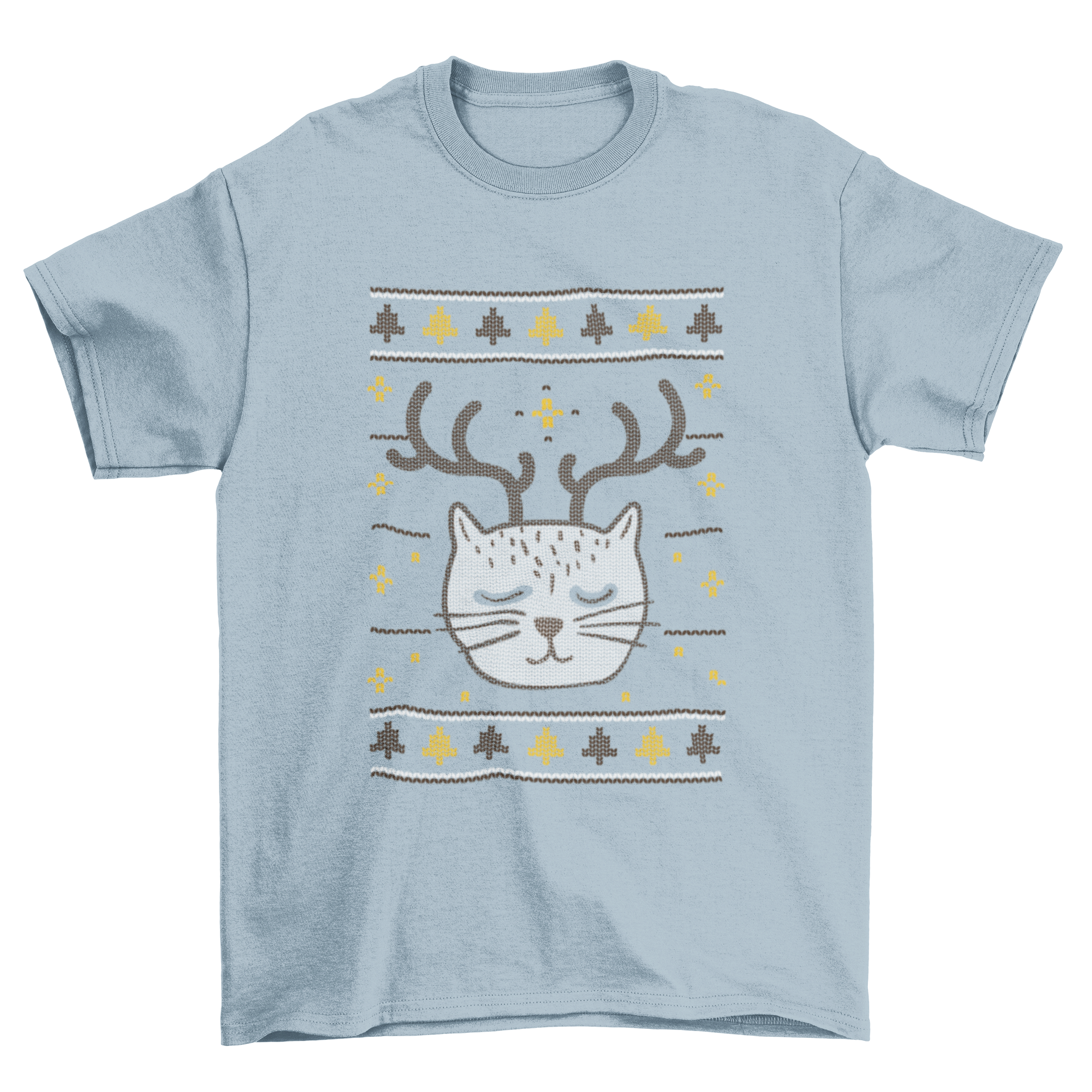 A festive Christmas Ugly Sweater Cat T-shirt featuring a playful cat design in vibrant colors.