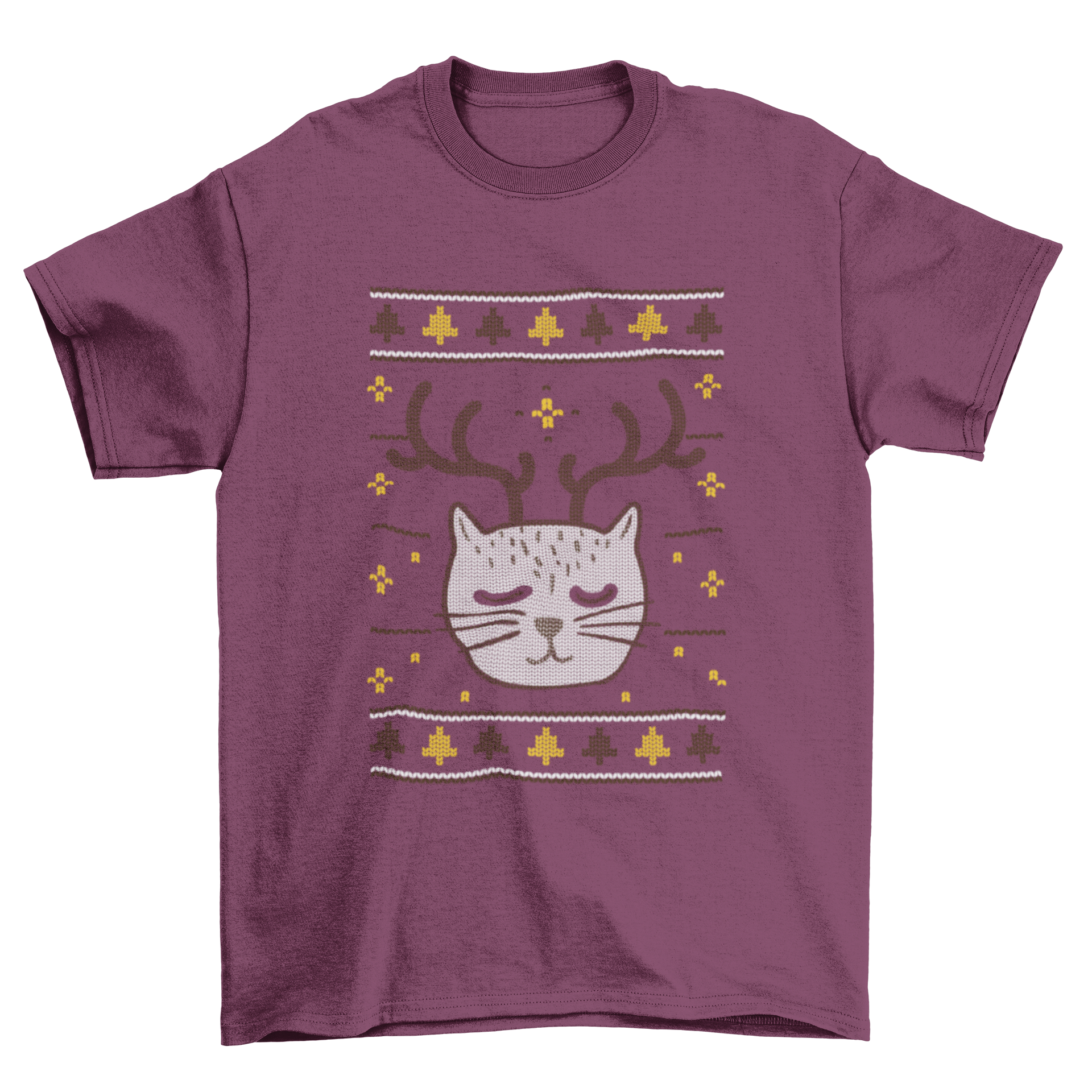 A festive Christmas Ugly Sweater Cat T-shirt featuring a playful cat design in vibrant colors.