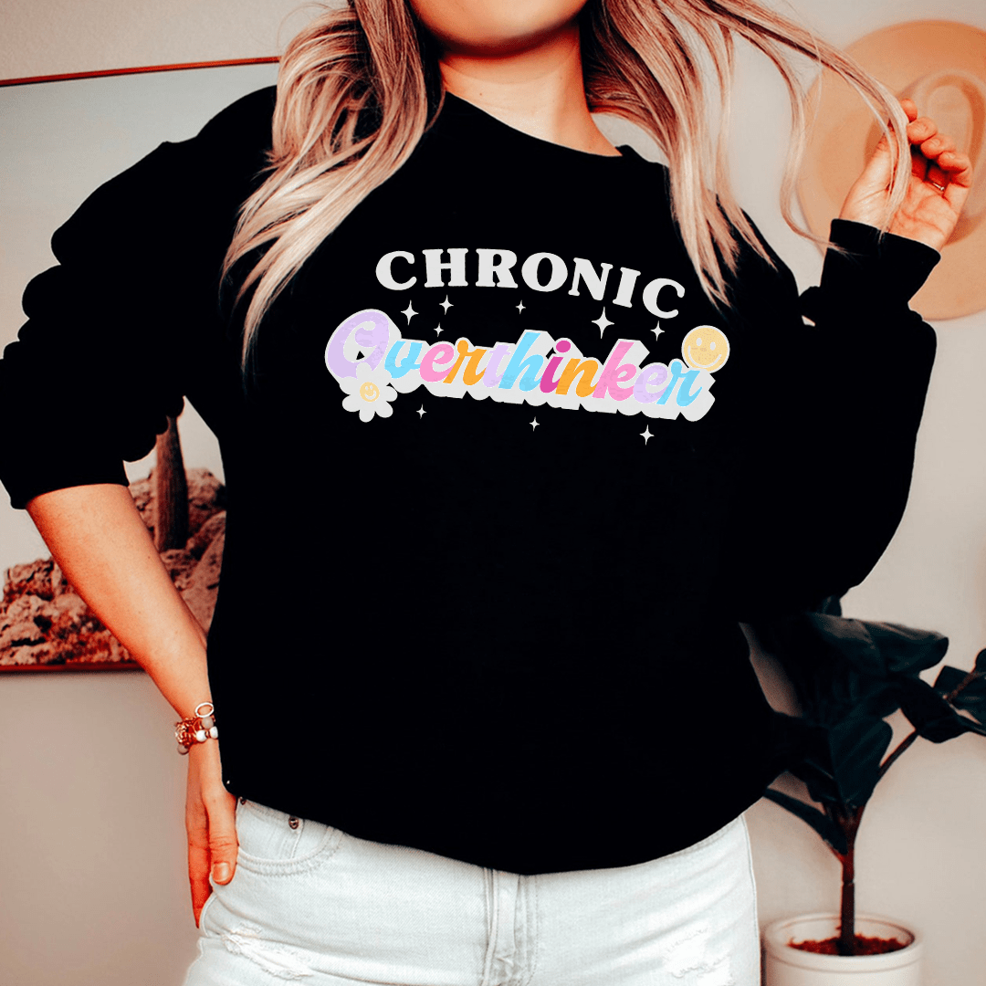Chronic Overthinker sweats featuring unique designs by top artists, made from cozy cotton/poly fleece blend.
