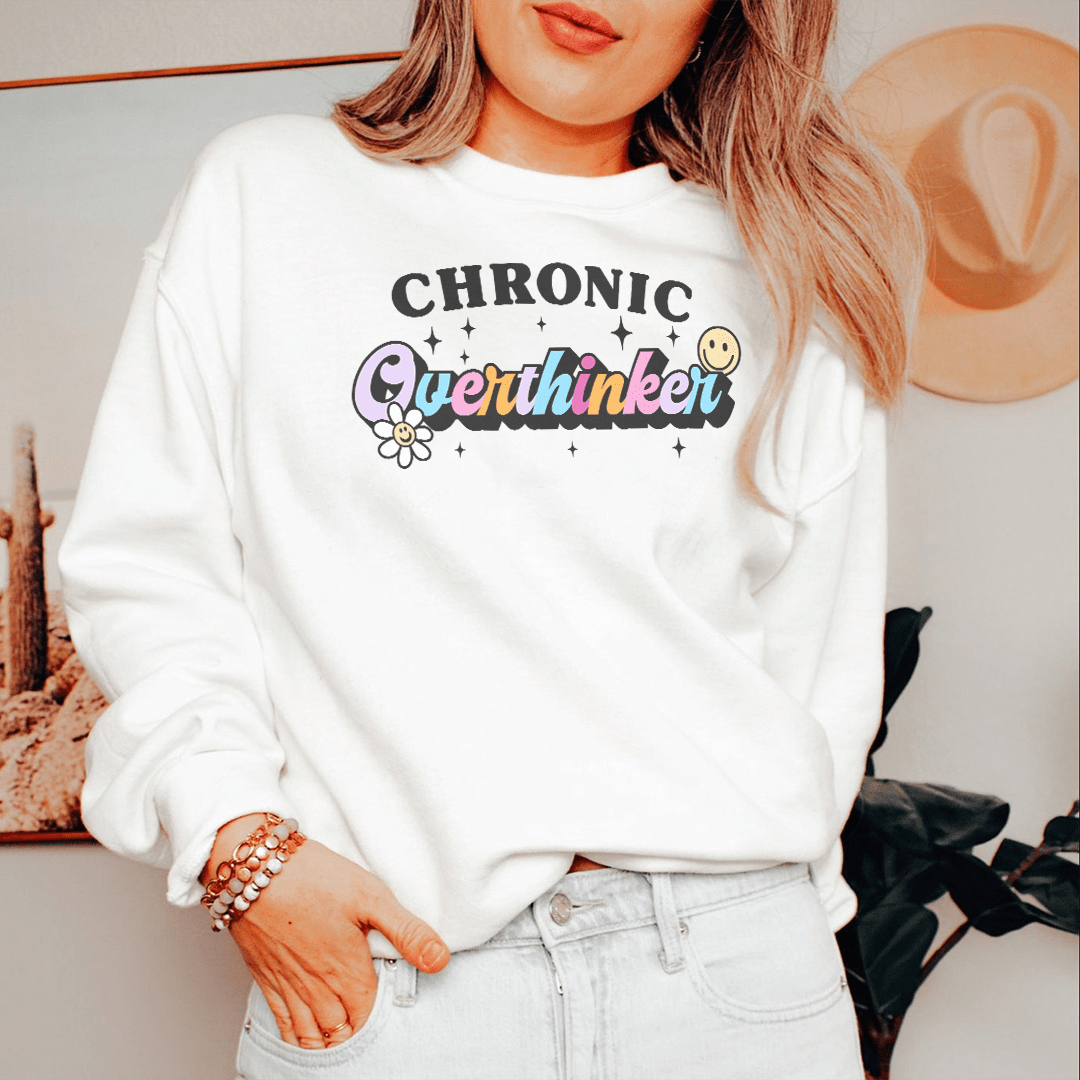Chronic Overthinker sweats featuring unique designs by top artists, made from cozy cotton/poly fleece blend.