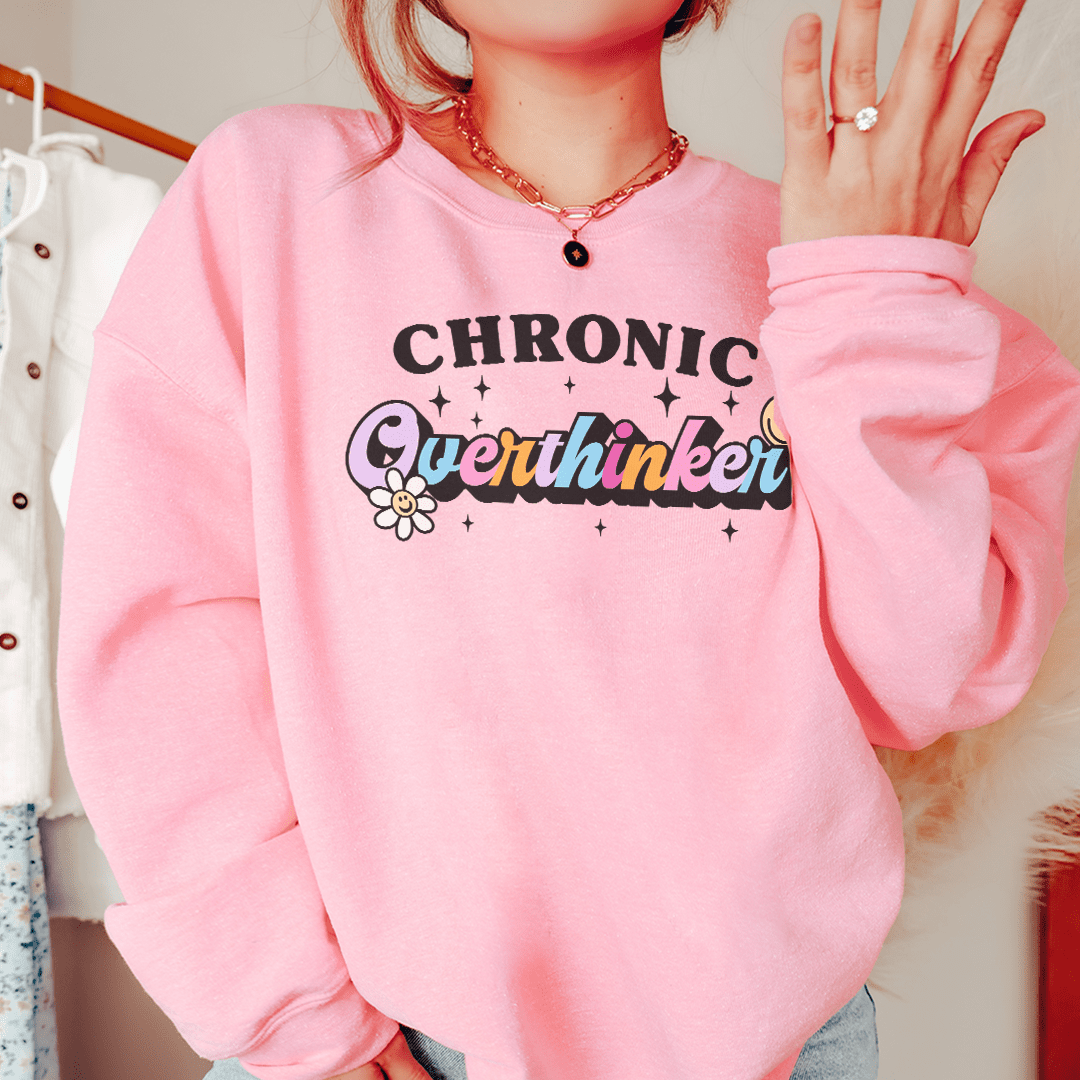 Chronic Overthinker sweats featuring unique designs by top artists, made from cozy cotton/poly fleece blend.