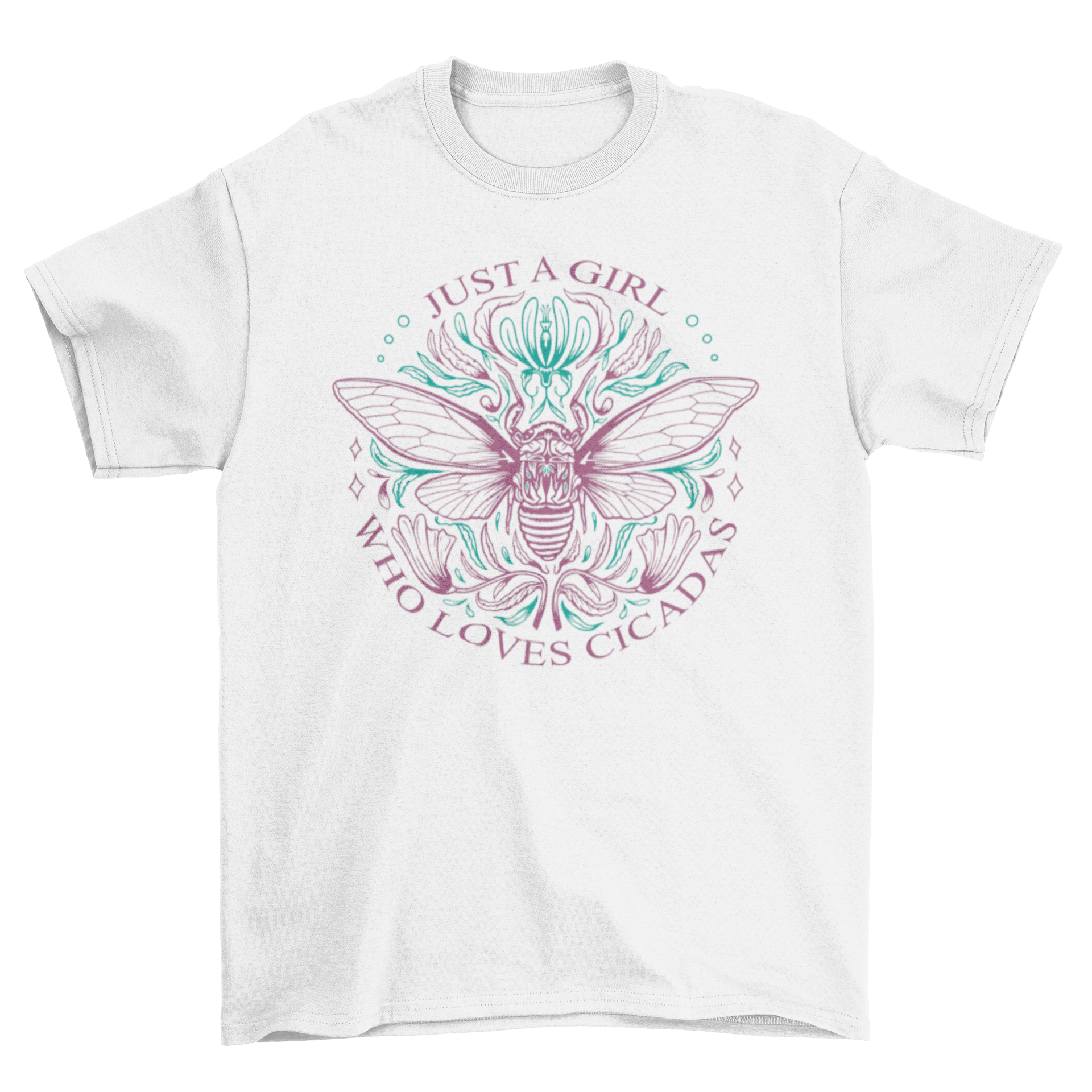Cicada insect line art design on a stylish t-shirt with a quote.