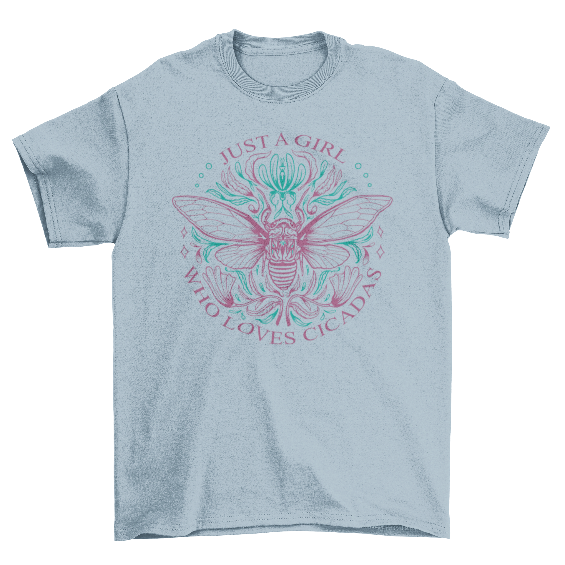 Cicada insect line art design on a stylish t-shirt with a quote.