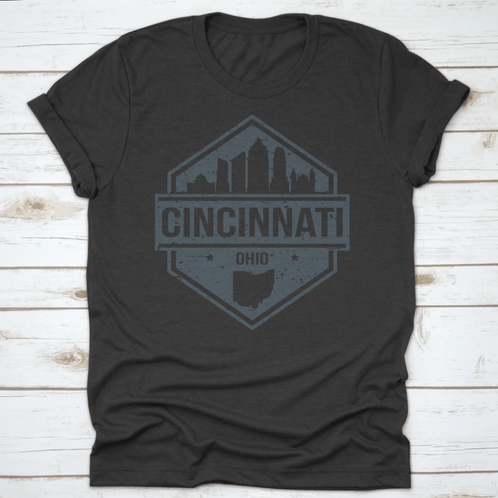 Cincinnati Ohio Travel Stamp Icon Skyline illustration showcasing the city's iconic skyline in a stylish vector design.