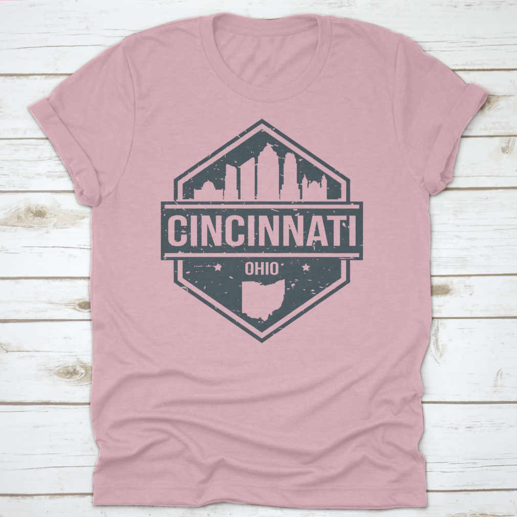 Cincinnati Ohio Travel Stamp Icon Skyline illustration showcasing the city's iconic skyline in a stylish vector design.