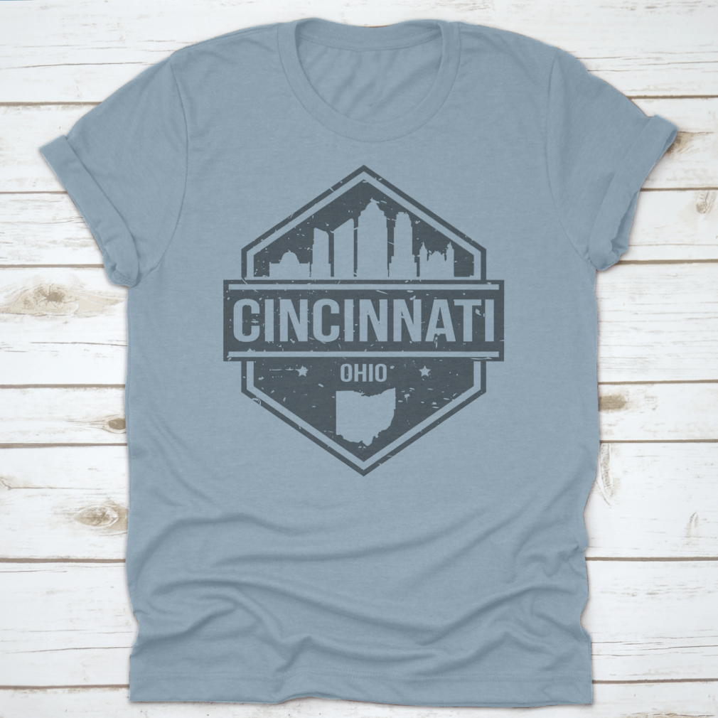 Cincinnati Ohio Travel Stamp Icon Skyline illustration showcasing the city's iconic skyline in a stylish vector design.