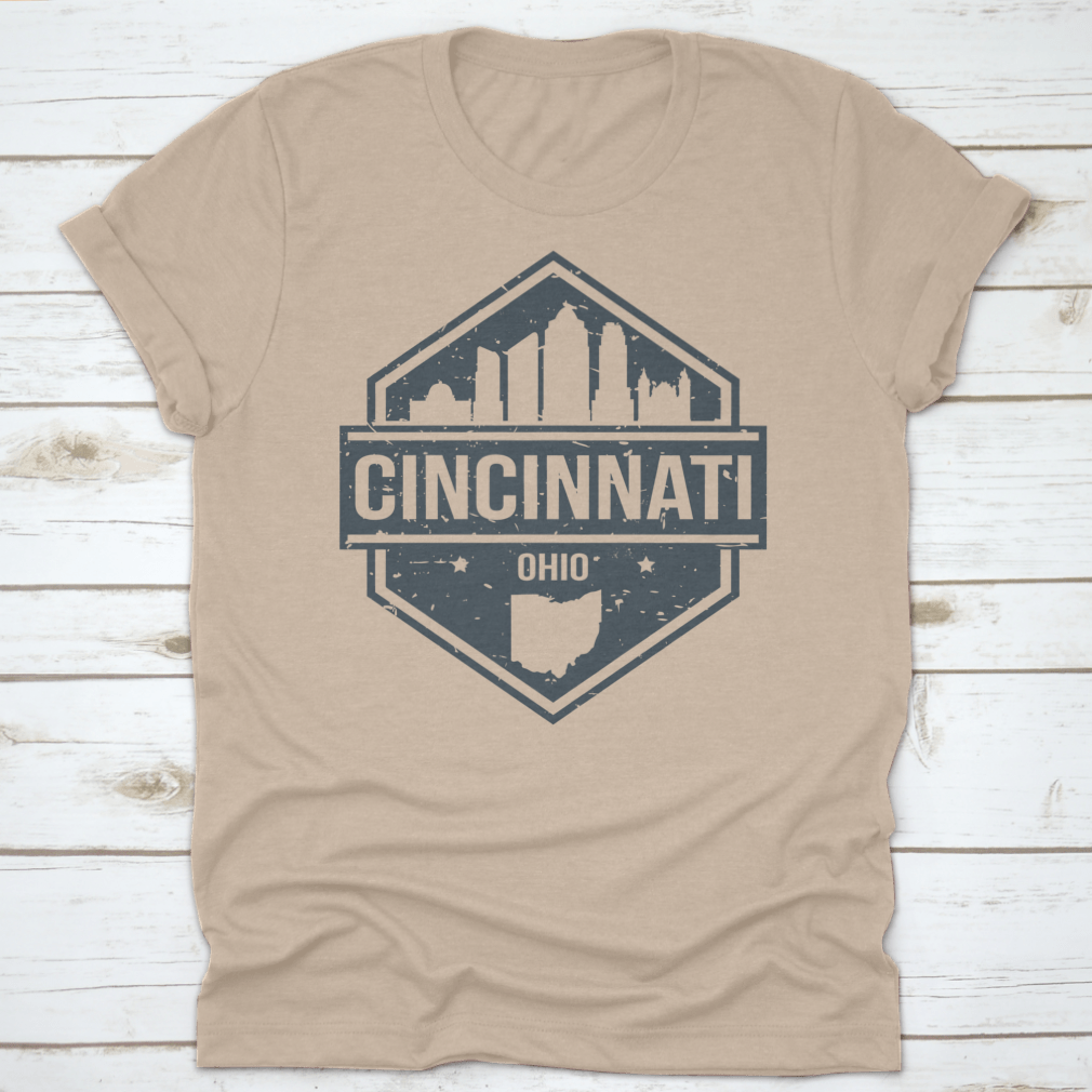 Cincinnati Ohio Travel Stamp Icon Skyline illustration showcasing the city's iconic skyline in a stylish vector design.