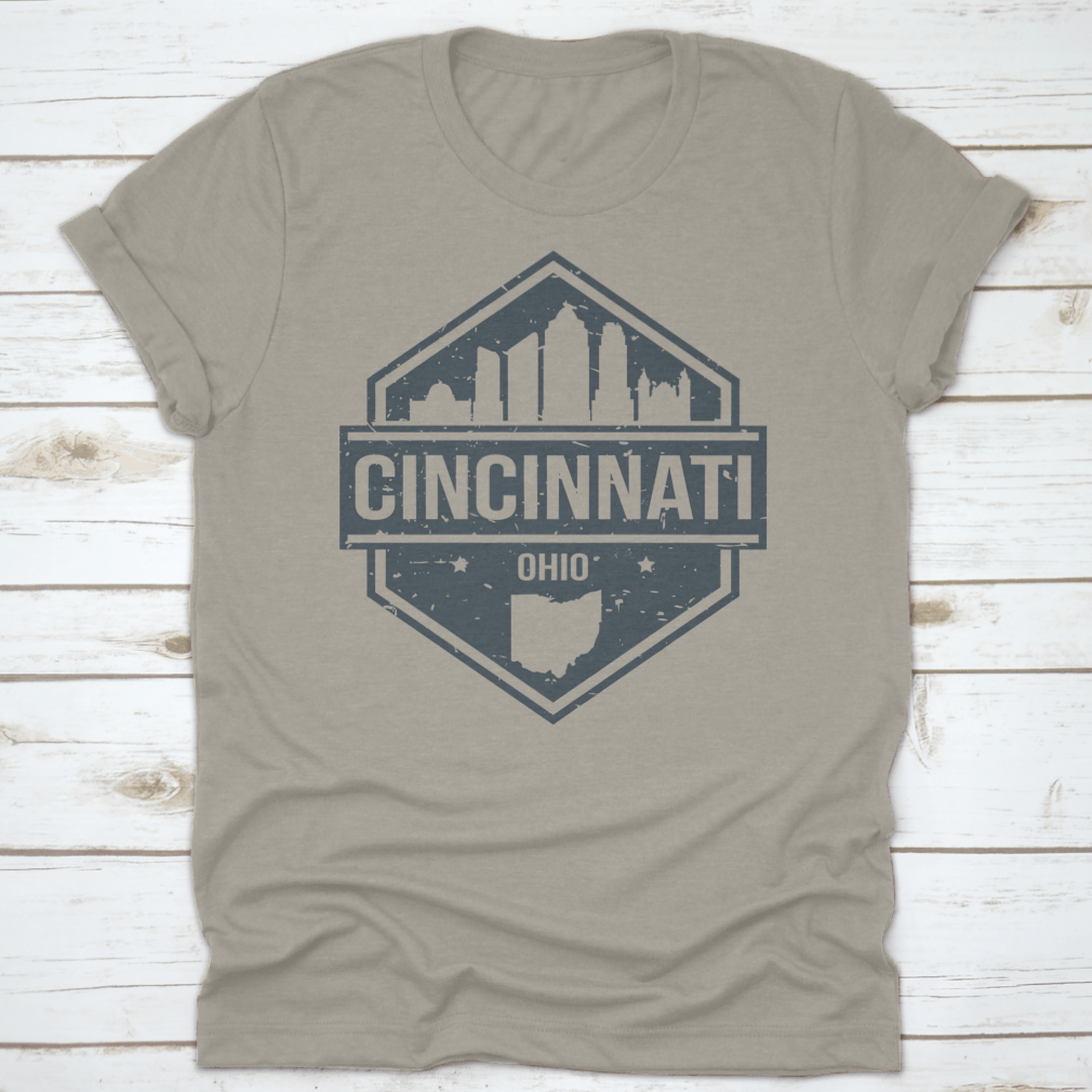 Cincinnati Ohio Travel Stamp Icon Skyline illustration showcasing the city's iconic skyline in a stylish vector design.