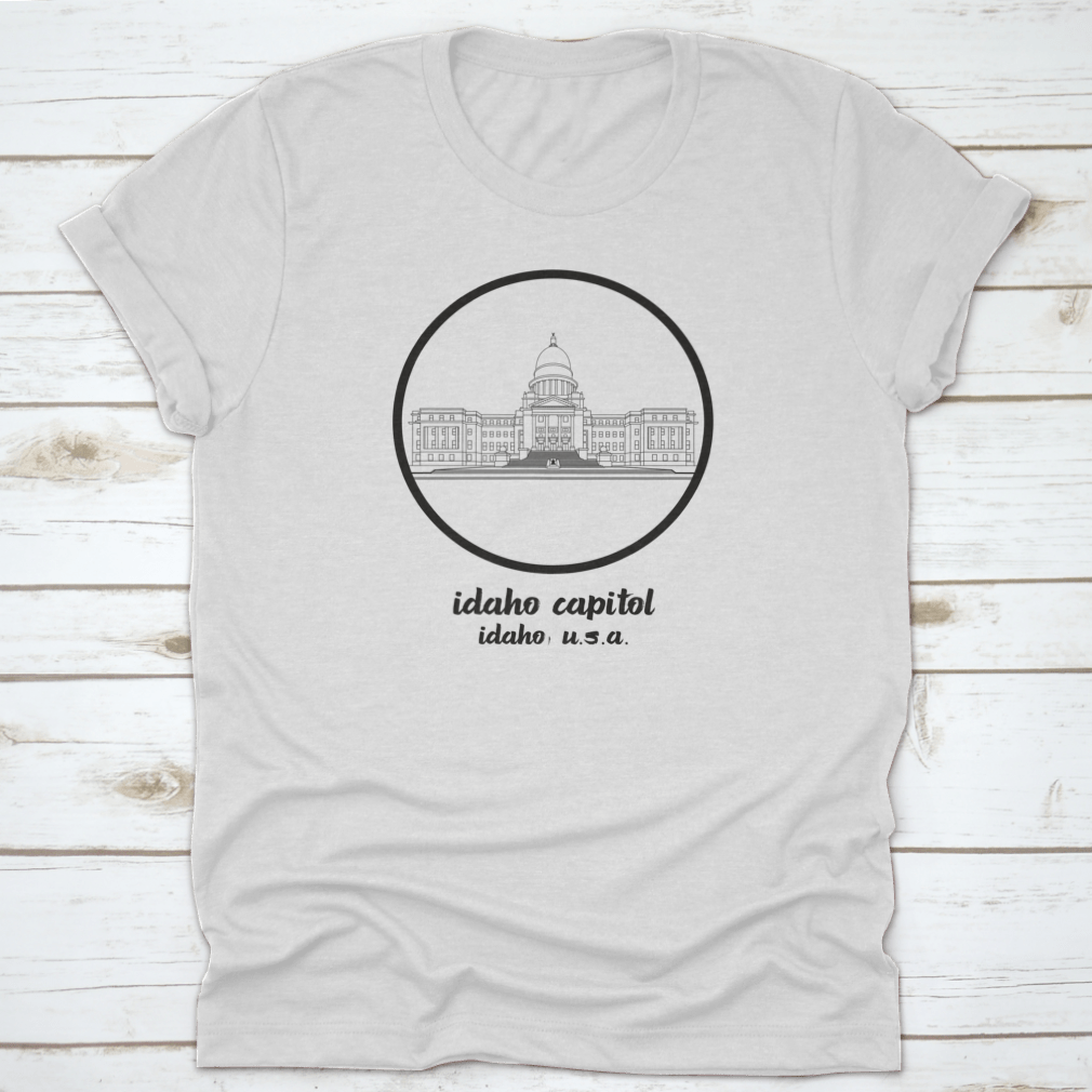 Circle Icon Line Idaho Capitol Shirt made of 100% cotton, featuring a classic fit and midweight fabric, perfect for casual wear.
