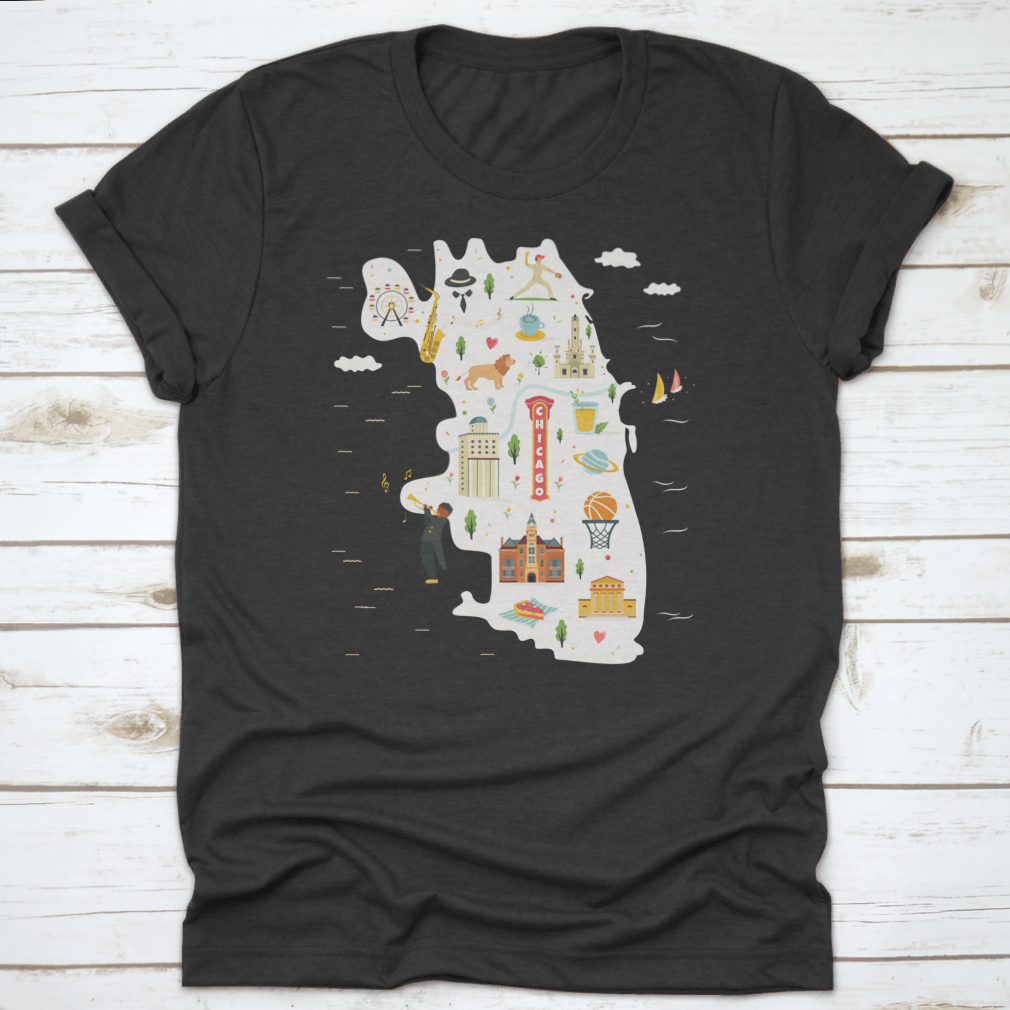 Detailed vector city map of Chicago showcasing landmarks and symbols.