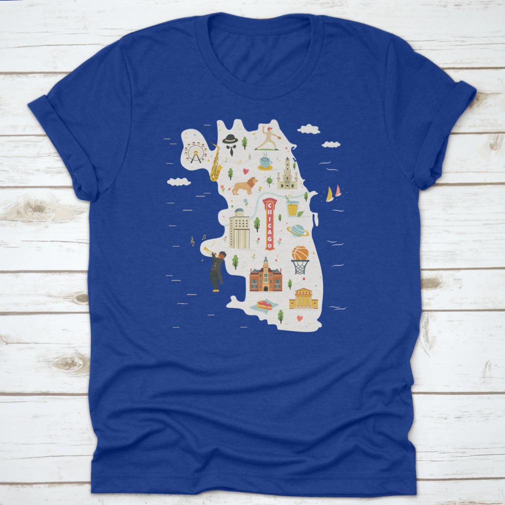 Detailed vector city map of Chicago showcasing landmarks and symbols.