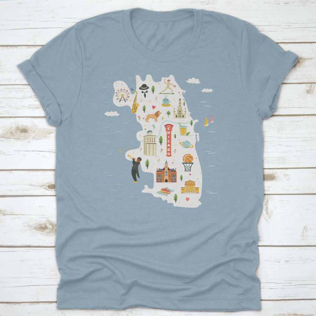 Detailed vector city map of Chicago showcasing landmarks and symbols.