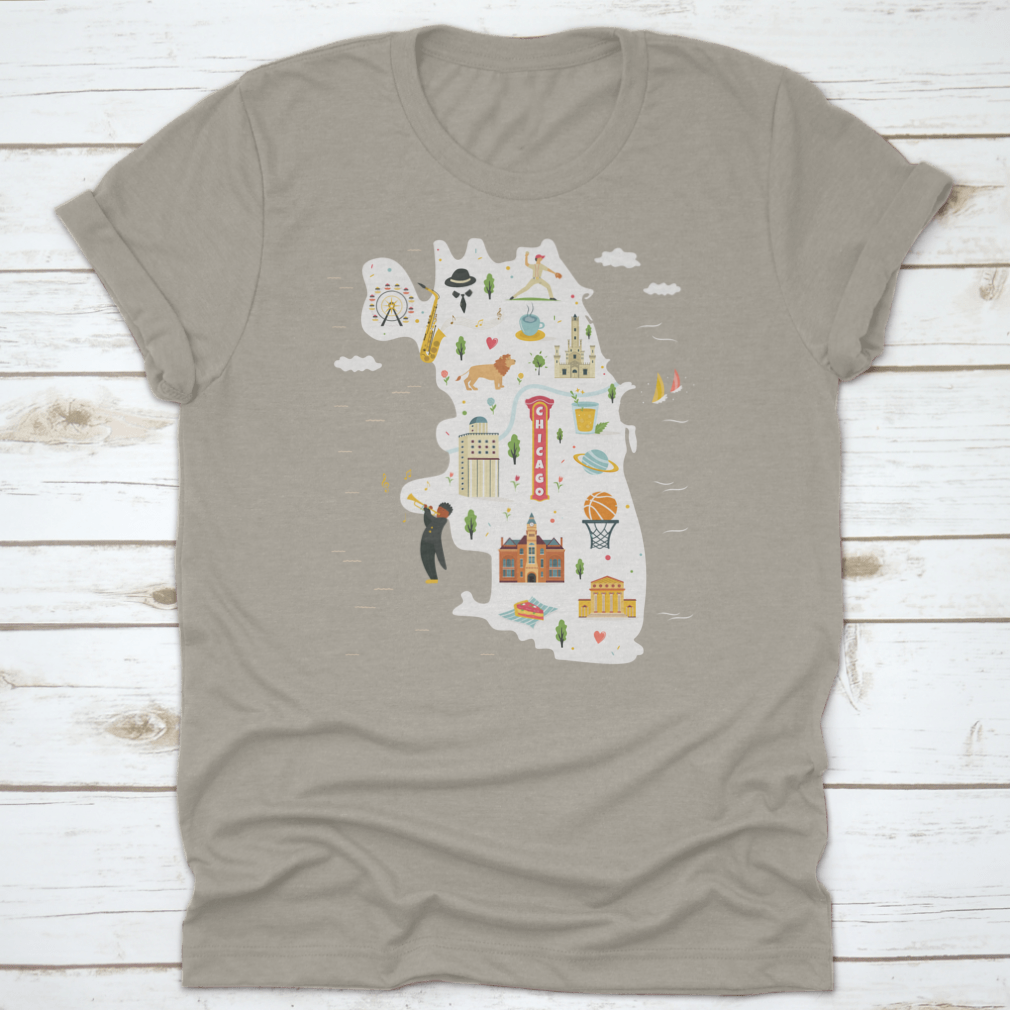 Detailed vector city map of Chicago showcasing landmarks and symbols.