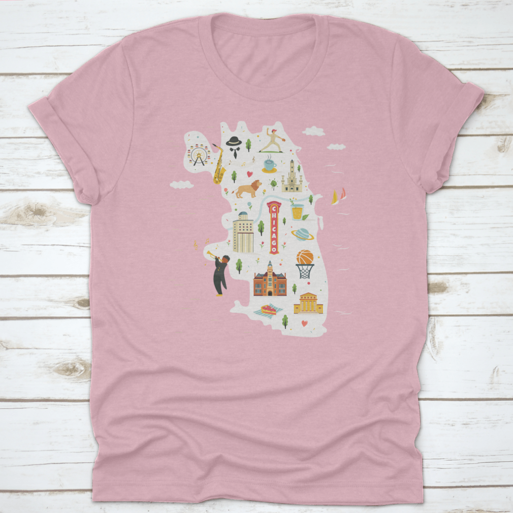 Detailed vector city map of Chicago showcasing landmarks and symbols.