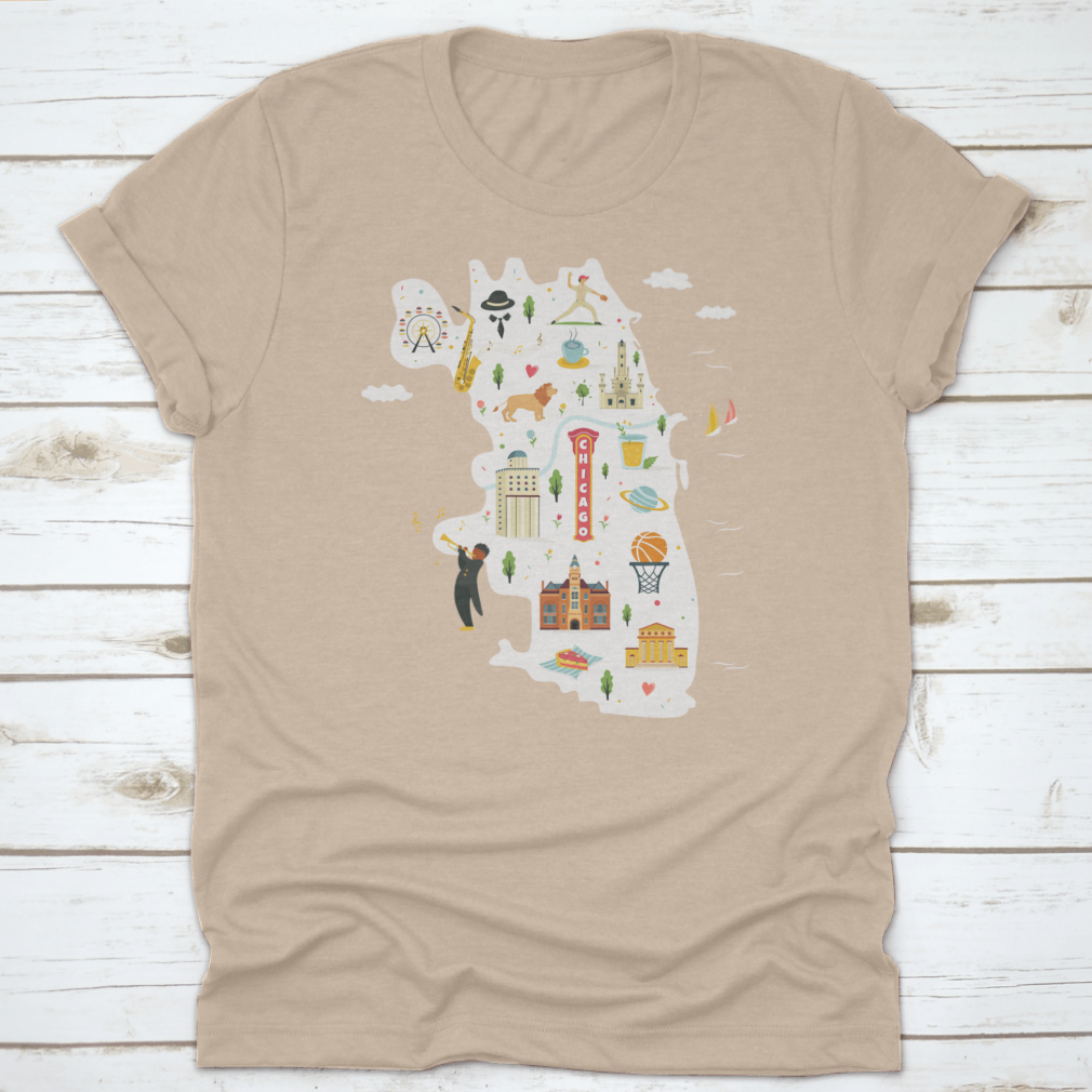 Detailed vector city map of Chicago showcasing landmarks and symbols.