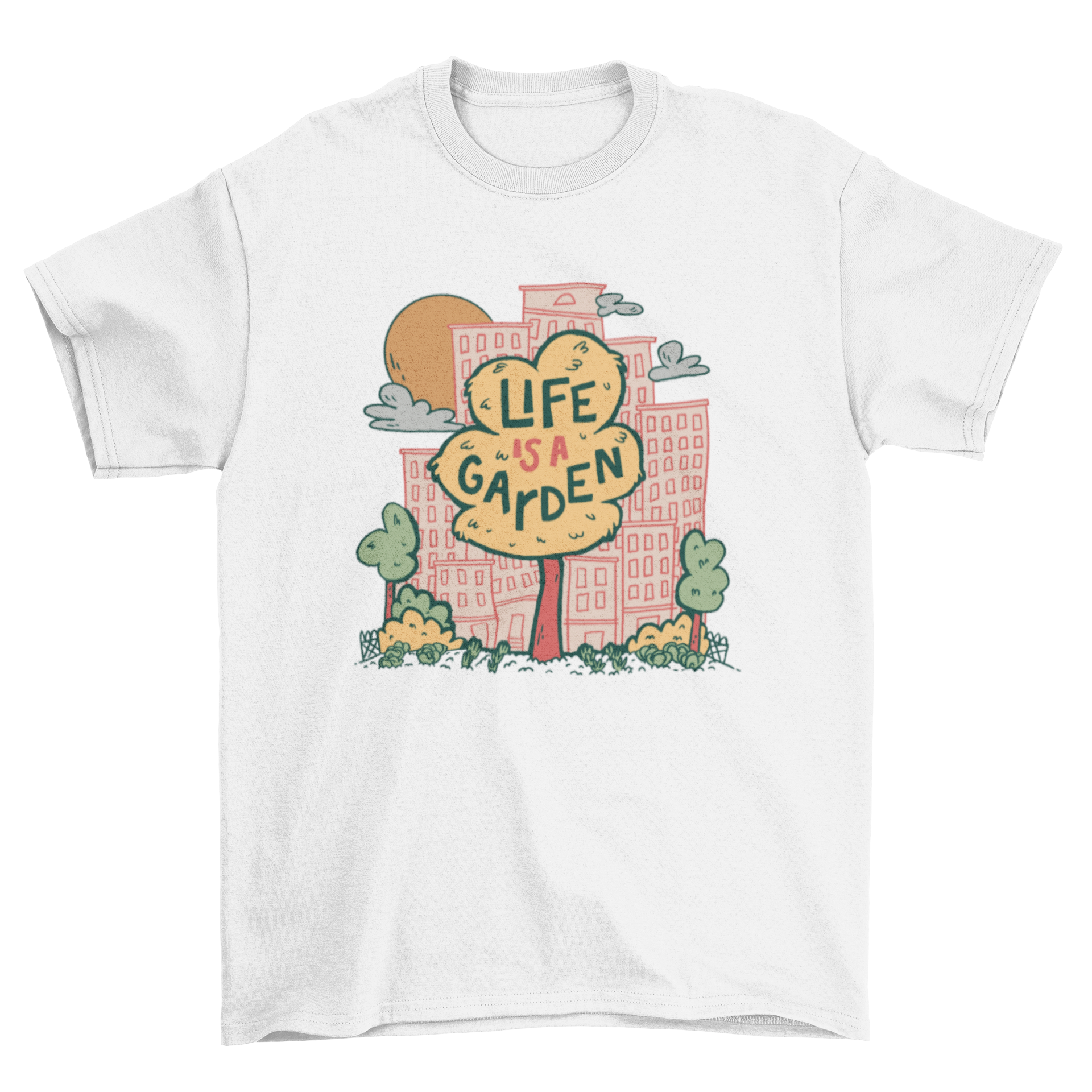 City Tree Garden T-shirt featuring a tree design and an inspiring quote, perfect for casual wear.