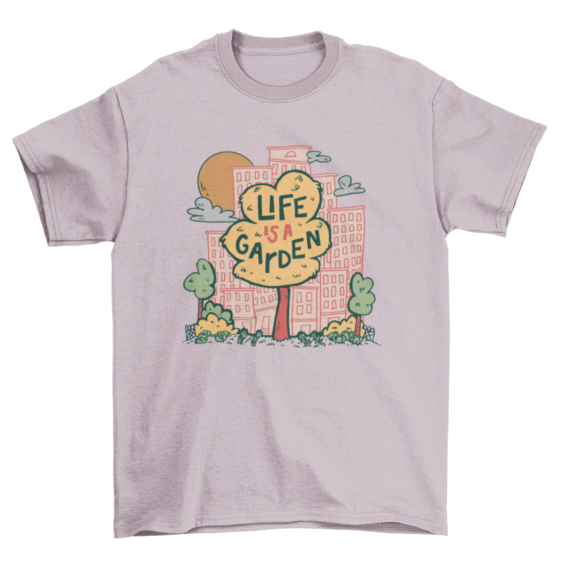 City Tree Garden T-shirt featuring a tree design and an inspiring quote, perfect for casual wear.