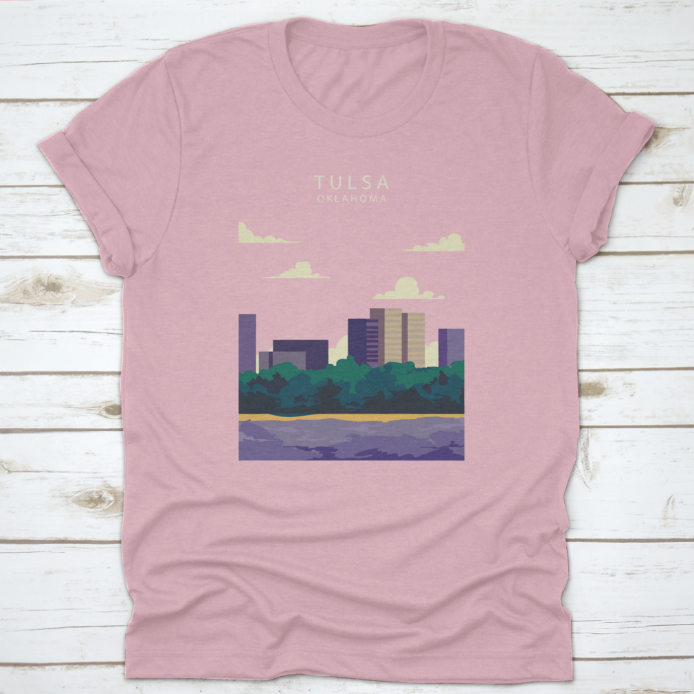 Vector illustration of the Tulsa City skyline, showcasing iconic buildings and urban landscape in vibrant colors.