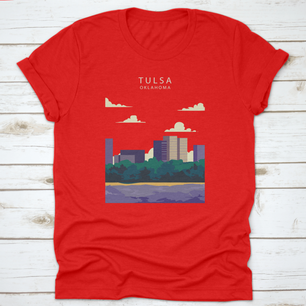Vector illustration of the Tulsa City skyline, showcasing iconic buildings and urban landscape in vibrant colors.