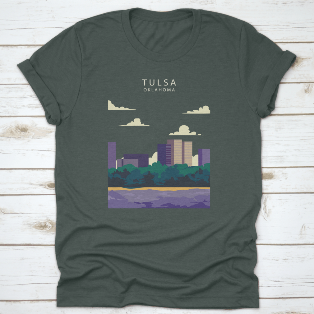 Vector illustration of the Tulsa City skyline, showcasing iconic buildings and urban landscape in vibrant colors.