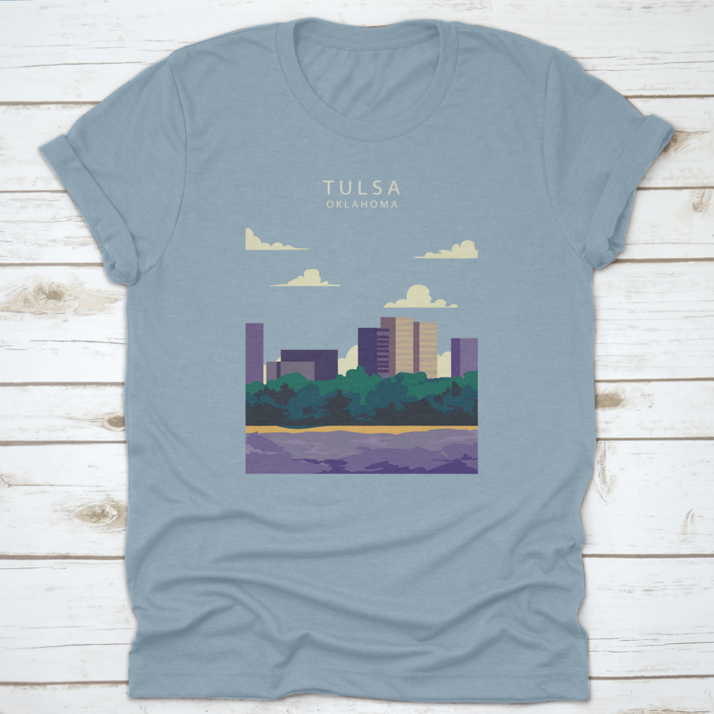 Vector illustration of the Tulsa City skyline, showcasing iconic buildings and urban landscape in vibrant colors.
