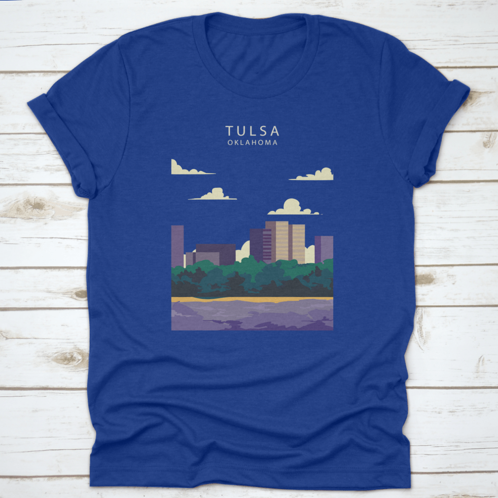 Vector illustration of the Tulsa City skyline, showcasing iconic buildings and urban landscape in vibrant colors.