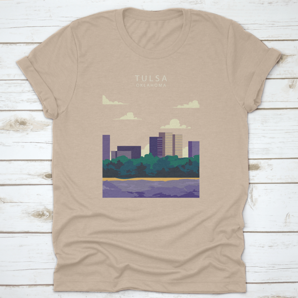 Vector illustration of the Tulsa City skyline, showcasing iconic buildings and urban landscape in vibrant colors.
