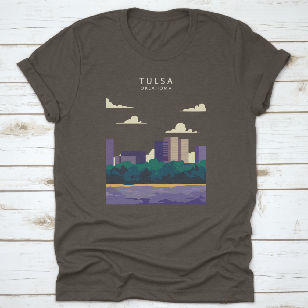 Vector illustration of the Tulsa City skyline, showcasing iconic buildings and urban landscape in vibrant colors.