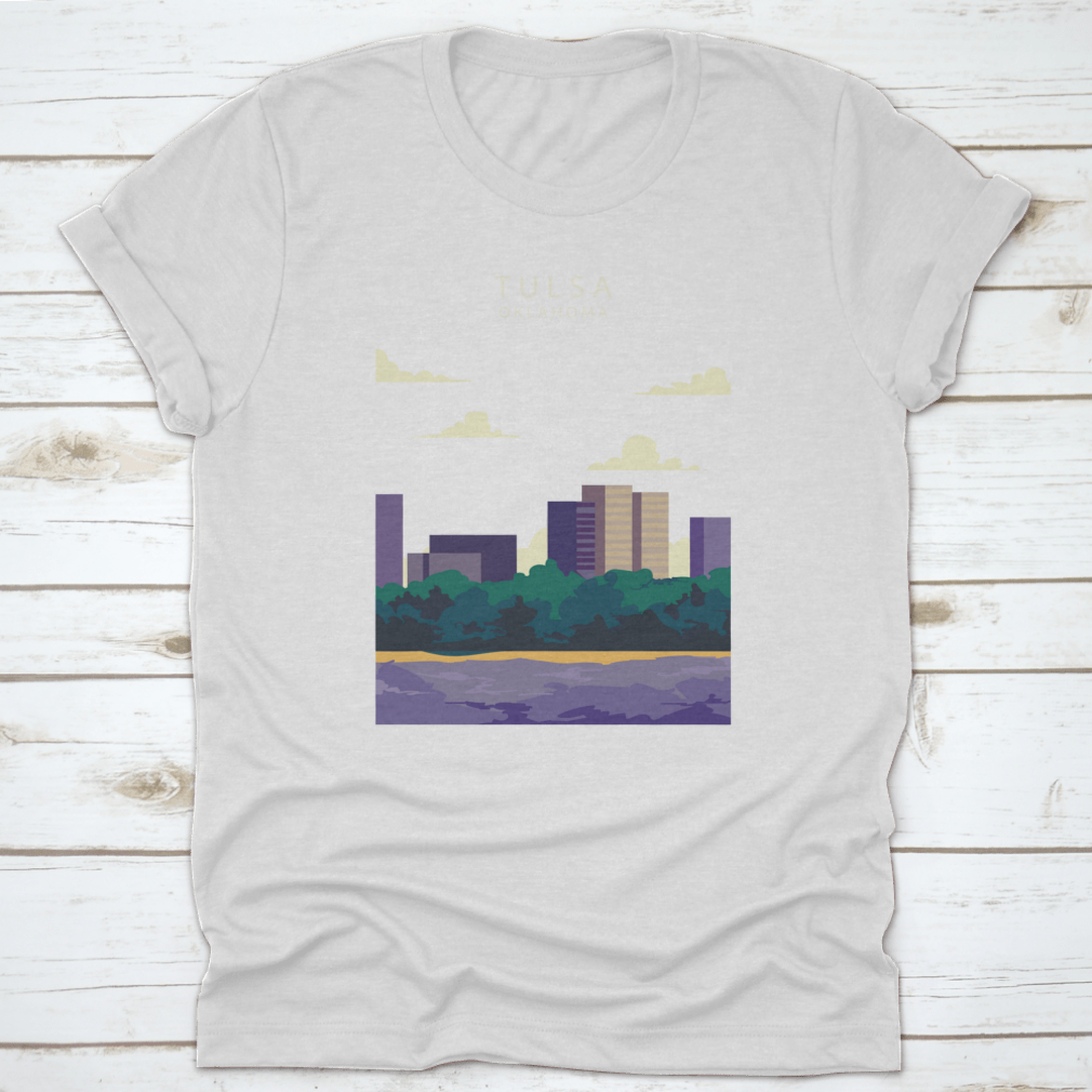 Vector illustration of the Tulsa City skyline, showcasing iconic buildings and urban landscape in vibrant colors.