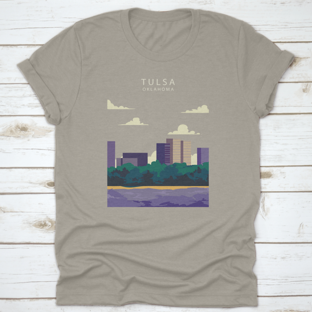 Vector illustration of the Tulsa City skyline, showcasing iconic buildings and urban landscape in vibrant colors.