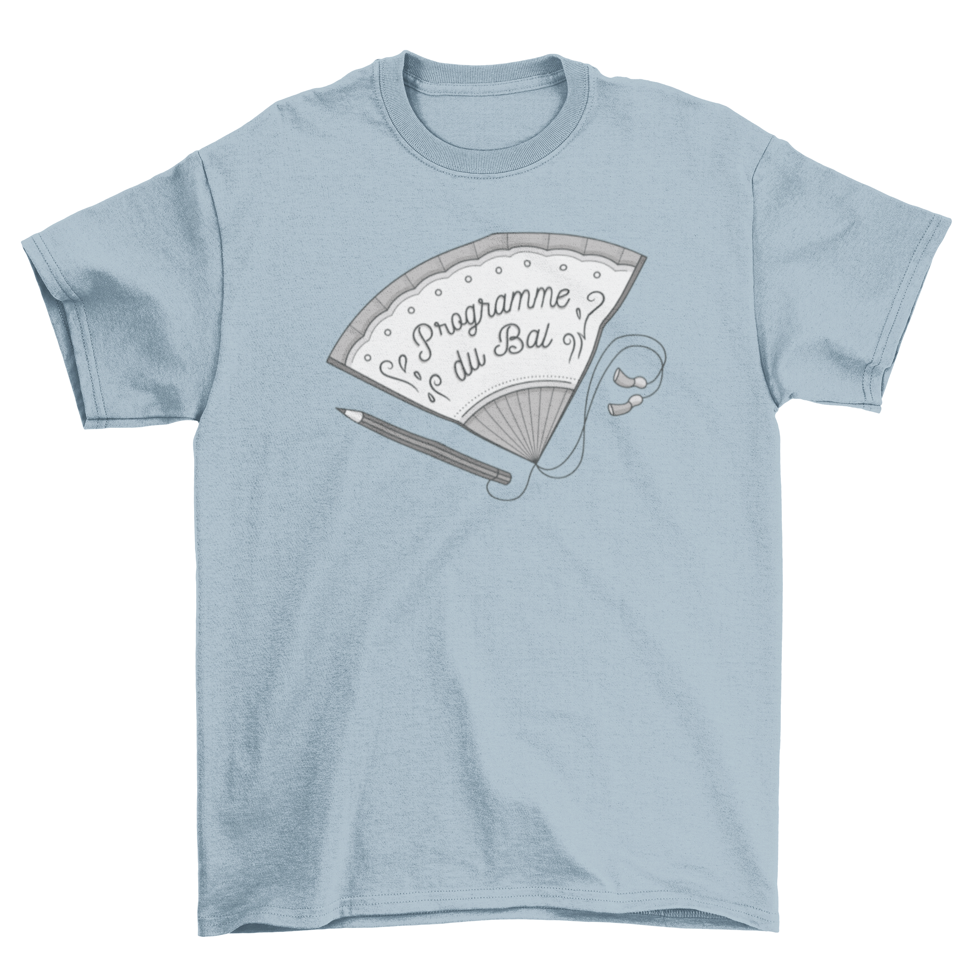 Classic fan party invitation t-shirt featuring a stylish fan design and a French quote.