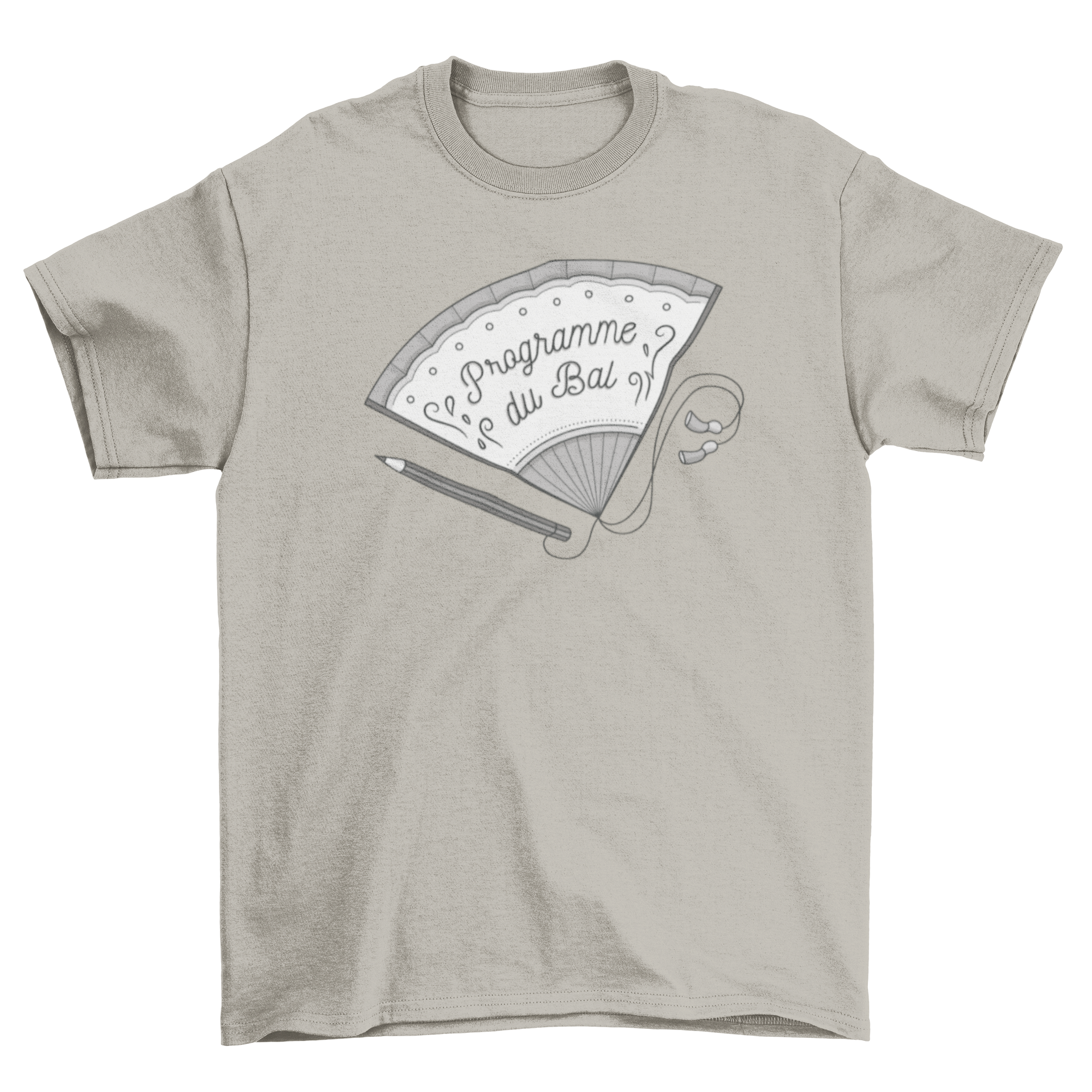 Classic fan party invitation t-shirt featuring a stylish fan design and a French quote.