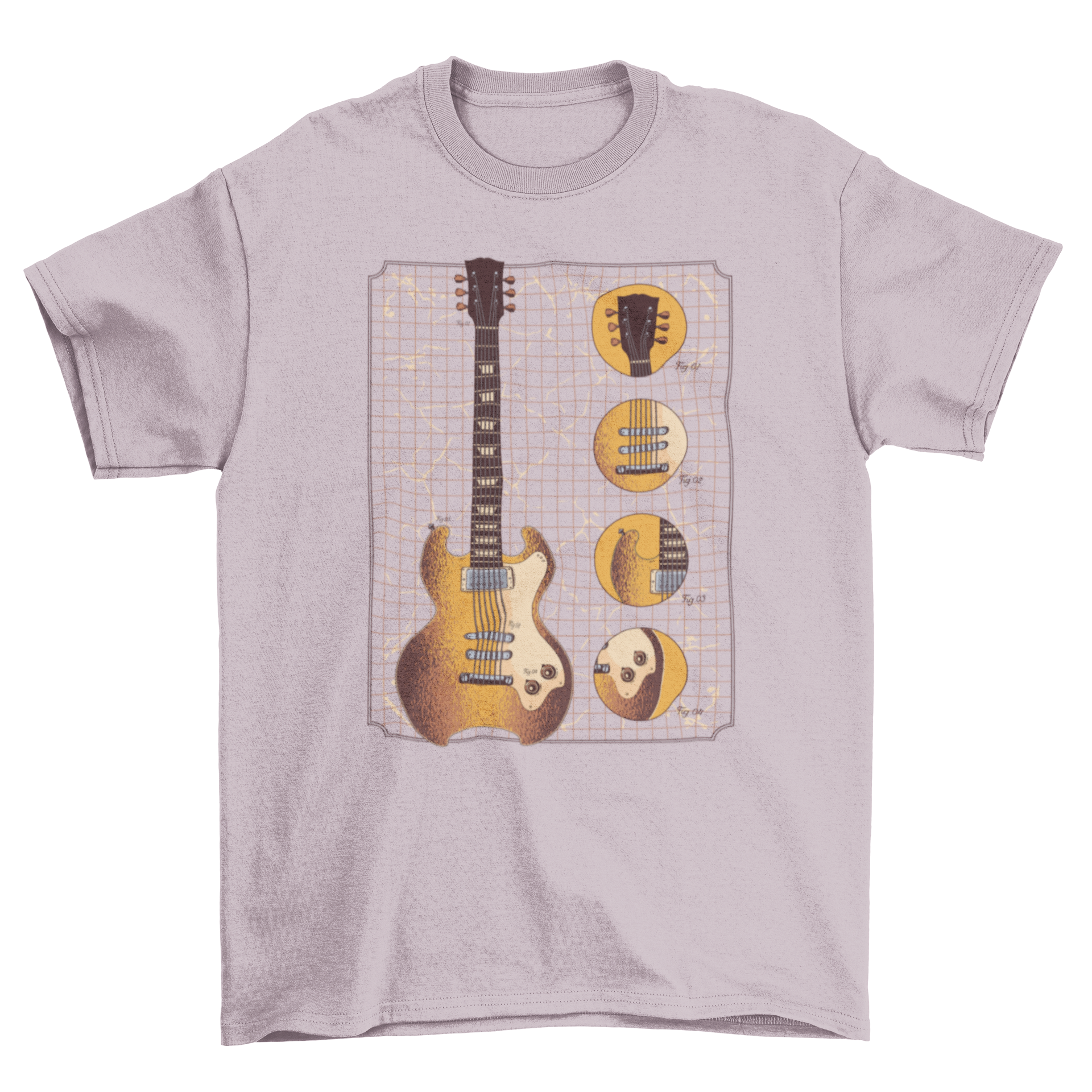 A stylish t-shirt featuring a detailed illustration of a classic guitar, perfect for music lovers.