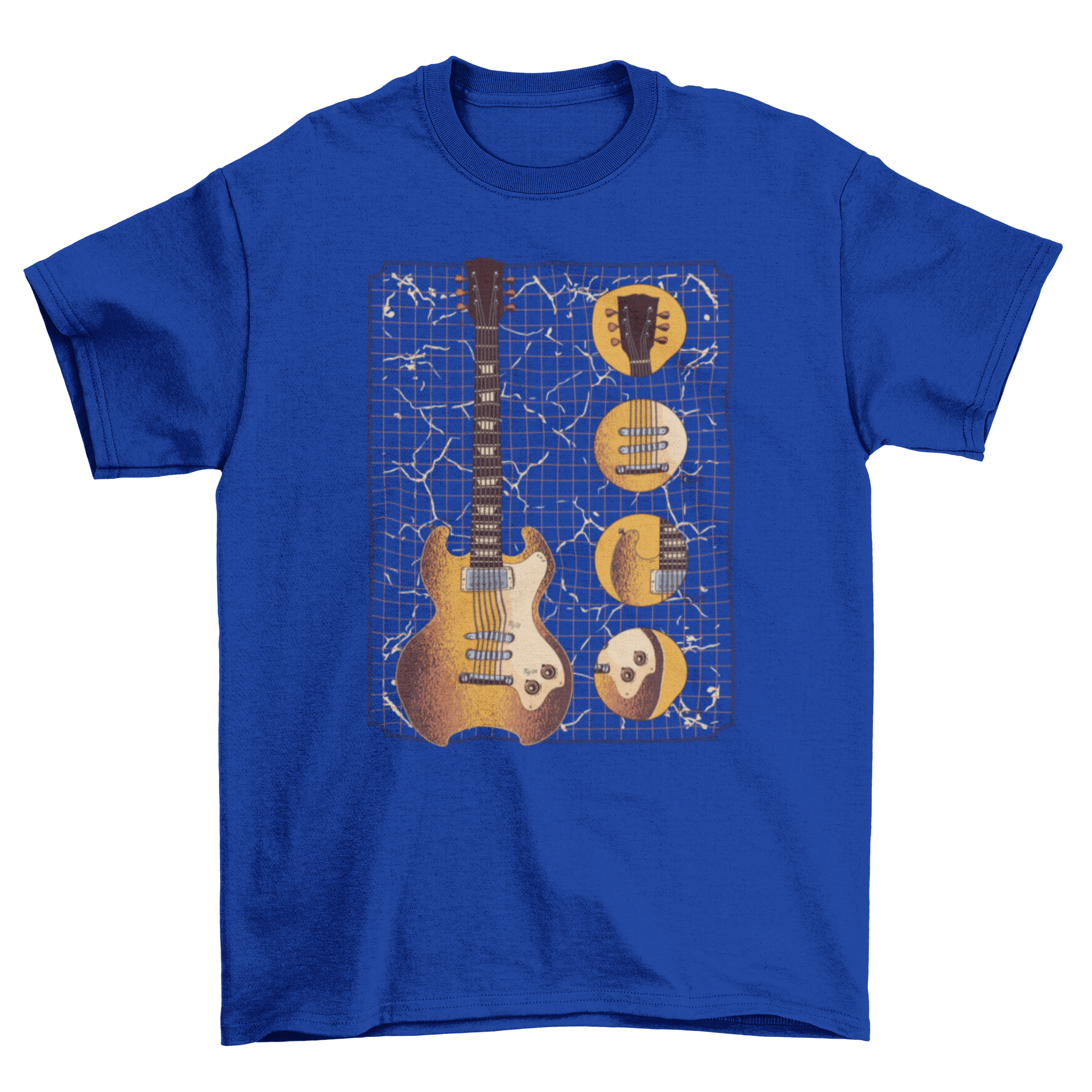 A stylish t-shirt featuring a detailed illustration of a classic guitar, perfect for music lovers.