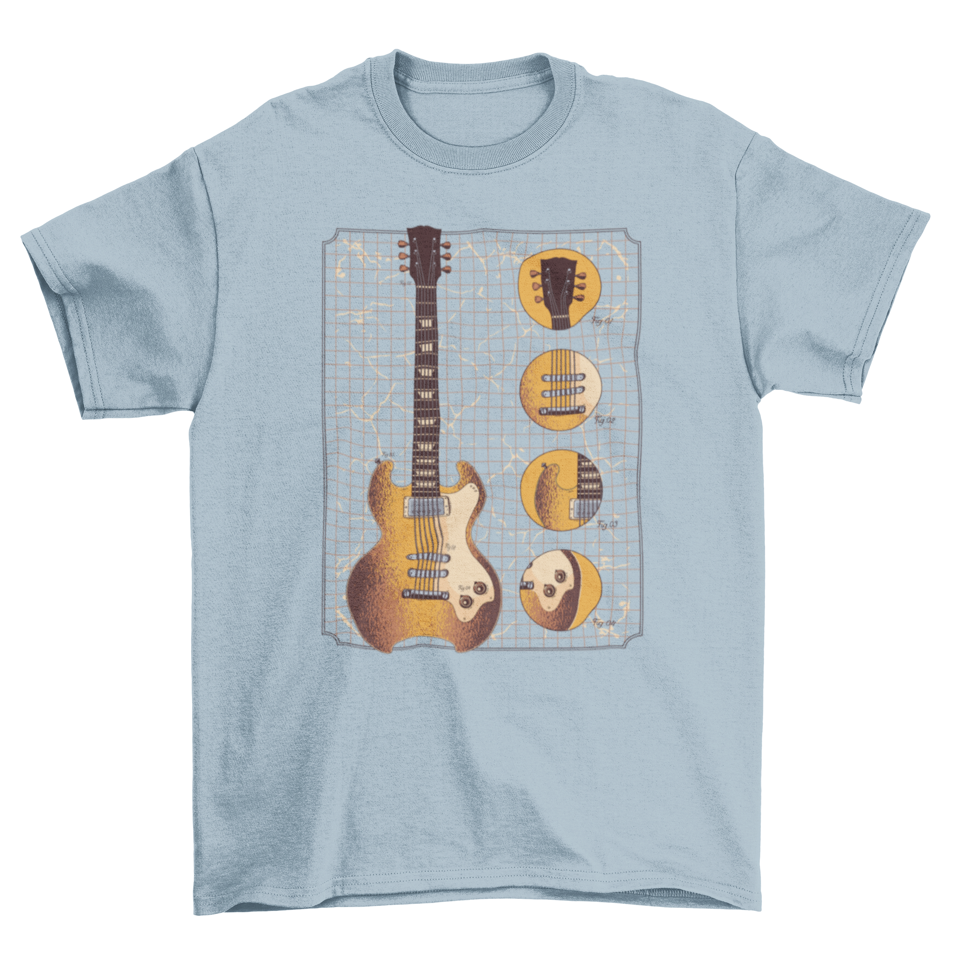 A stylish t-shirt featuring a detailed illustration of a classic guitar, perfect for music lovers.